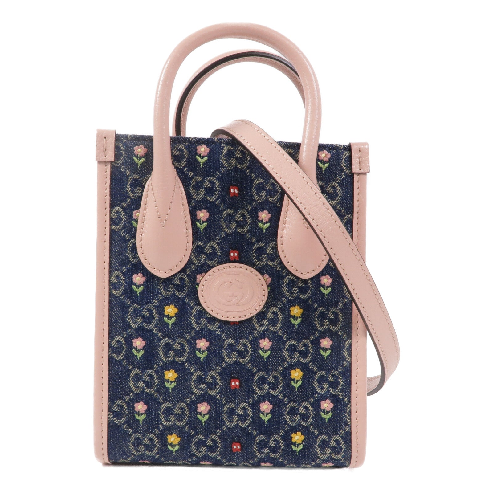 GUCCI 牛仔布Interlocking G Mini Tote手挽肩背兩用袋