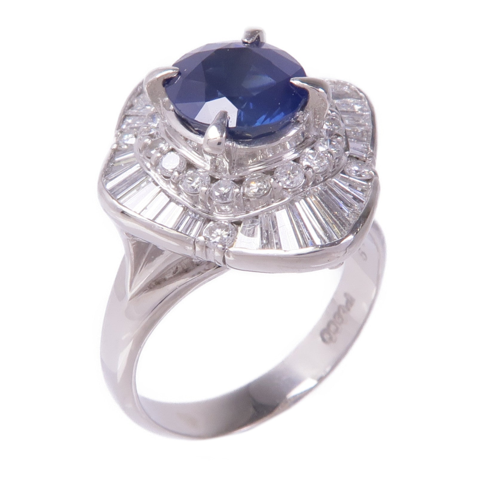 JEWELRY PT900鉑金Sapphire Diamond Ring藍寶石/鑽石戒指US#6