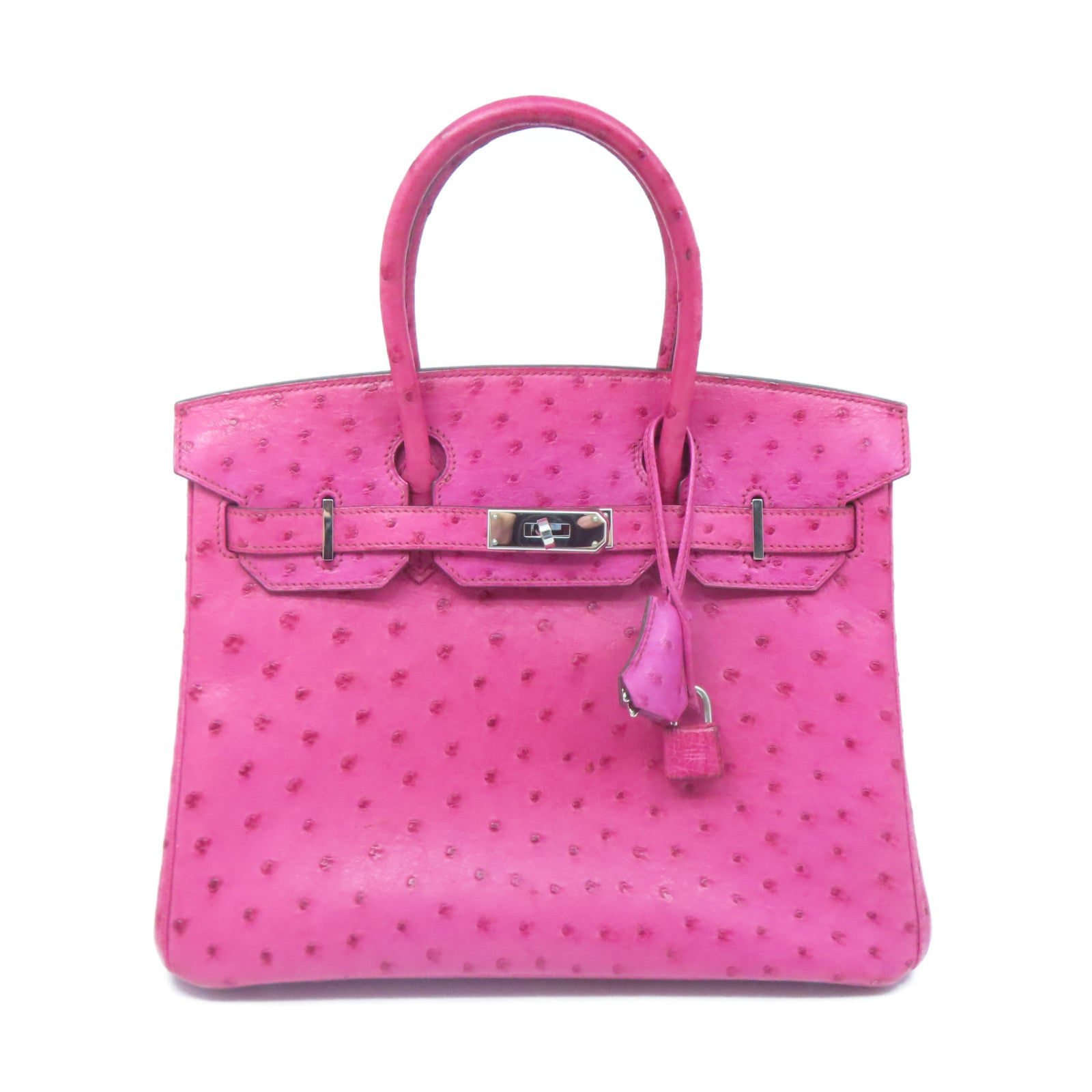 HERMES 【清倉大減價】鴕鳥皮革Birkin 30銀扣手挽袋粉紅色