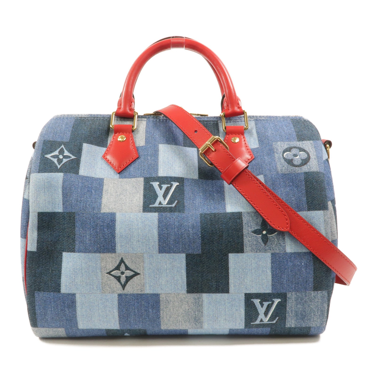 LOUIS VUITTON Monogram Denim Speedy Bandouliere 30手挽肩背兩用袋