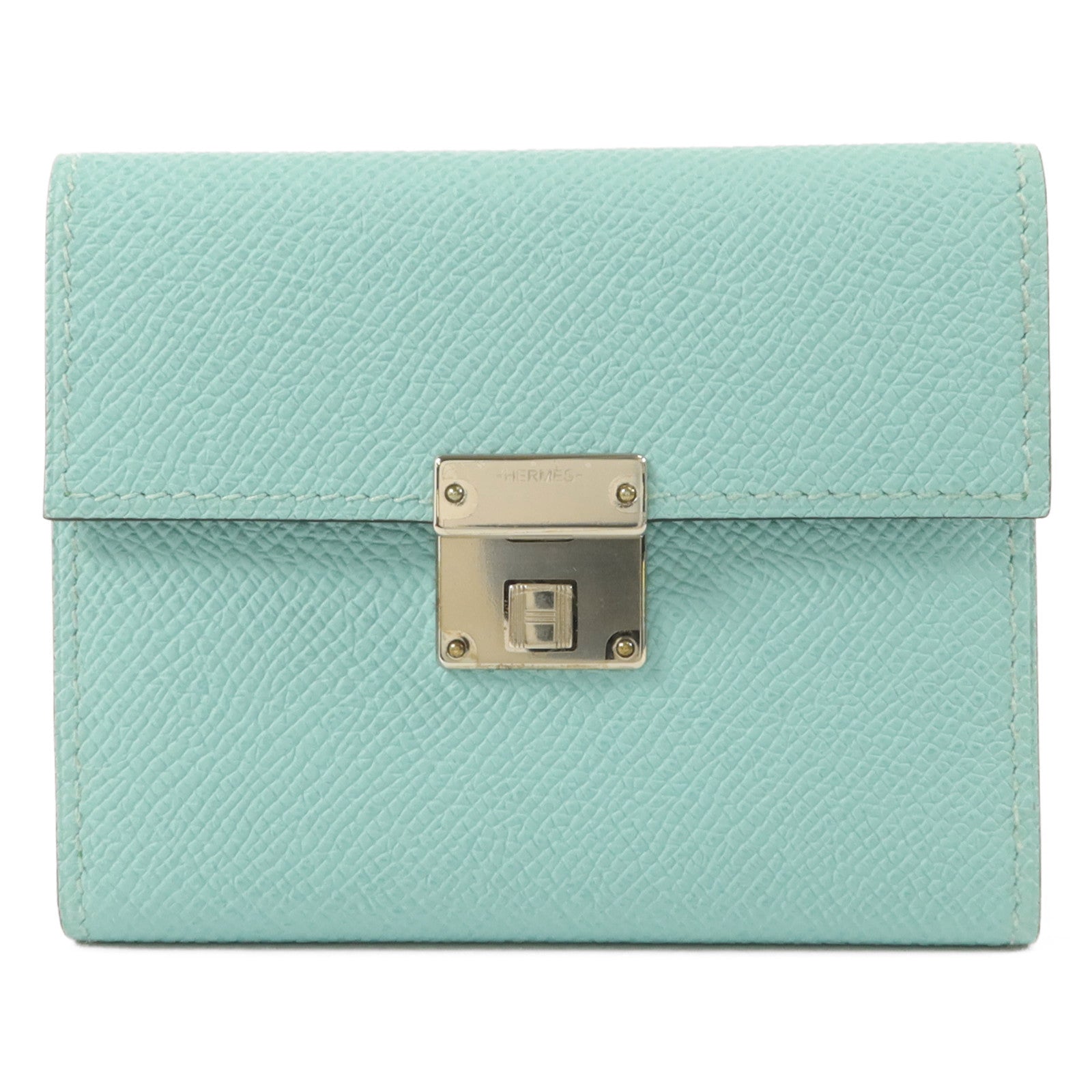 HERMES Epsom皮革Clic 12 Card Holder卡片套Bleu Atoll/Malachite