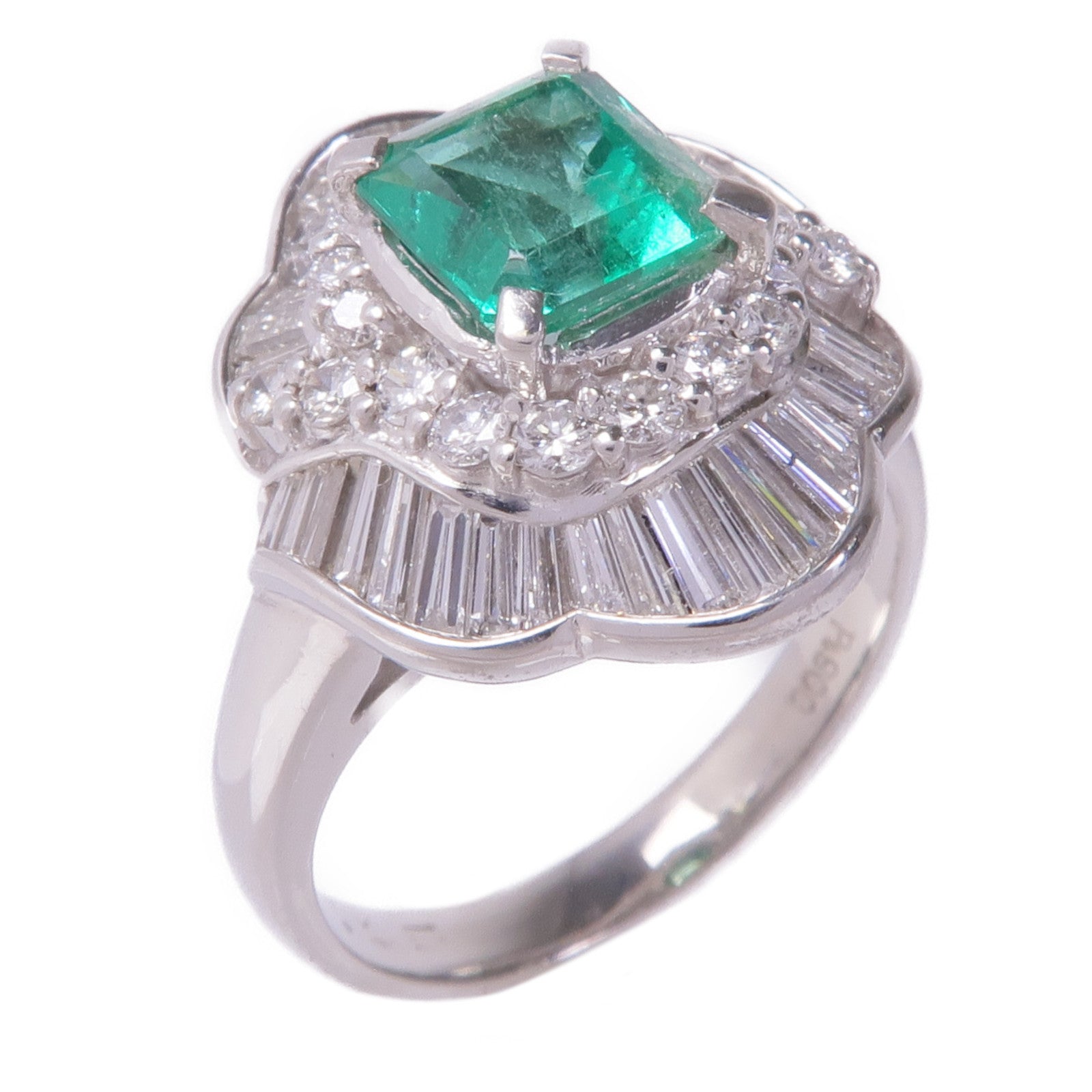 JEWELRY PT900鉑金Emerald Diamond Ring綠寶石/鑽石戒指US#6
