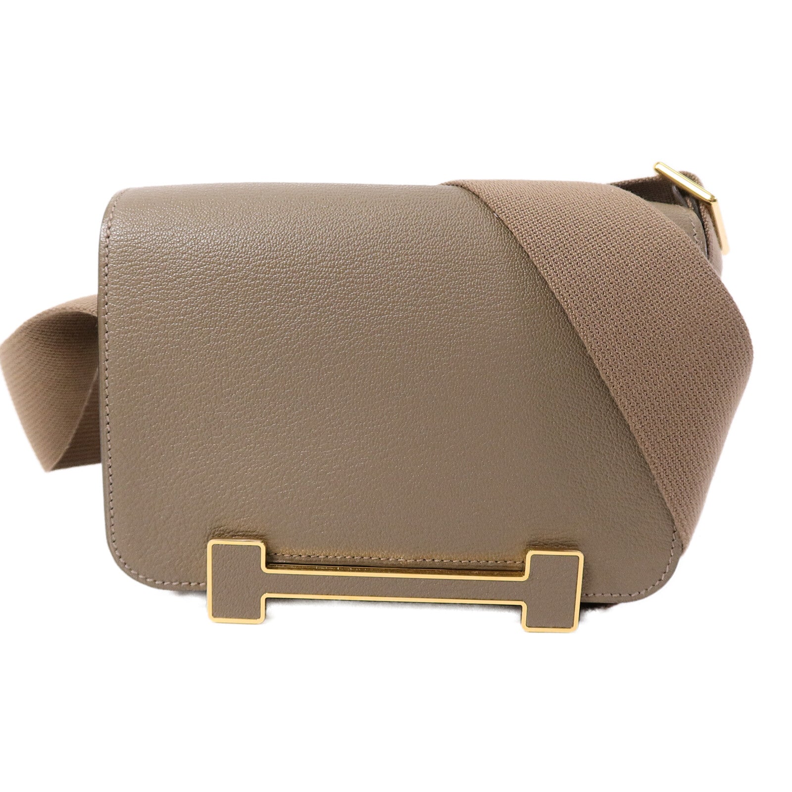 HERMES Chevre皮革Geta肩背袋Etoupe