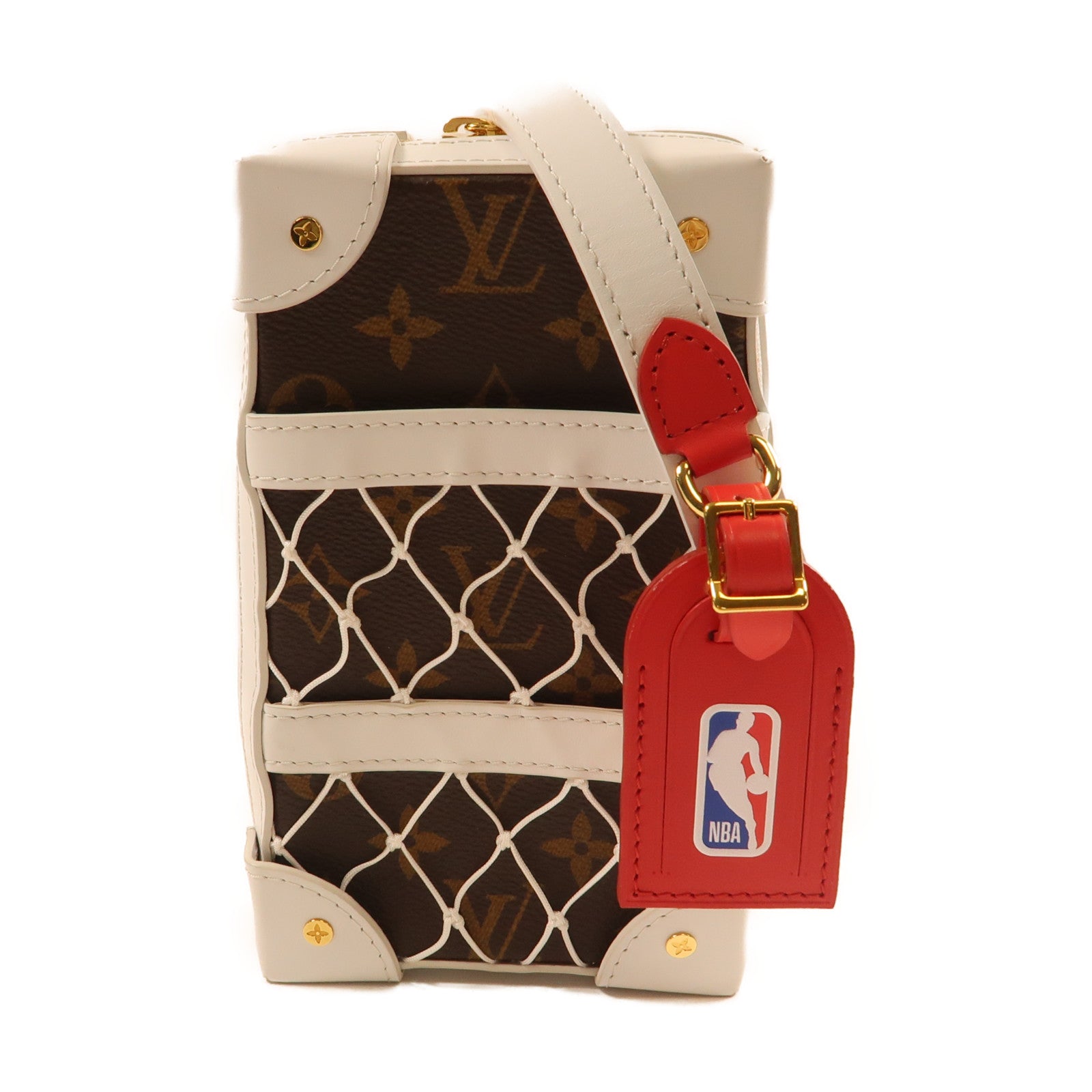 LOUIS VUITTON 【激減優惠】Monogram/皮革LV X NBA Soft Trunk金扣肩背袋啡色/白色