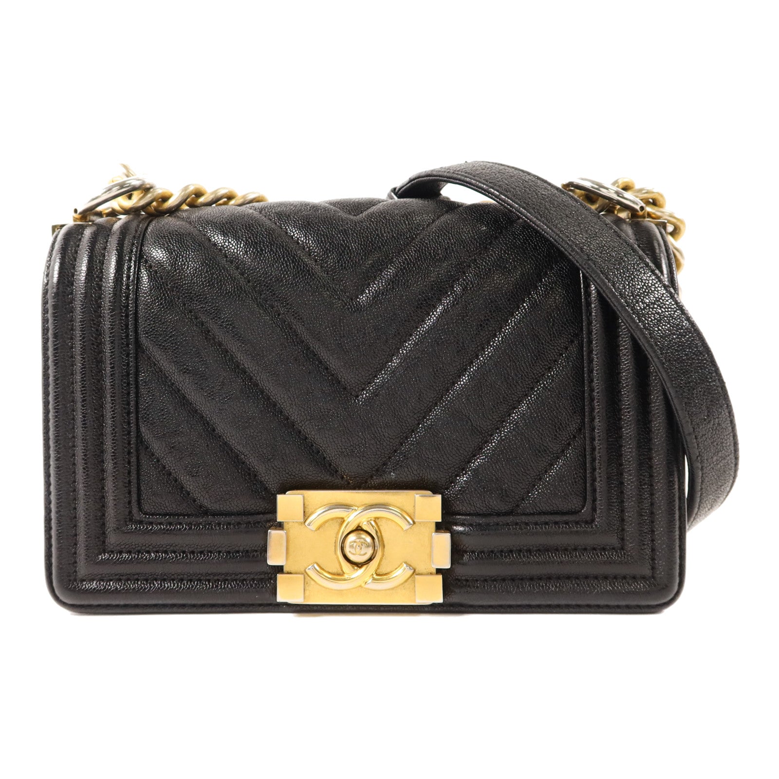 CHANEL 【激減優惠】牛皮皮革Boy 20金扣鏈帶肩背袋