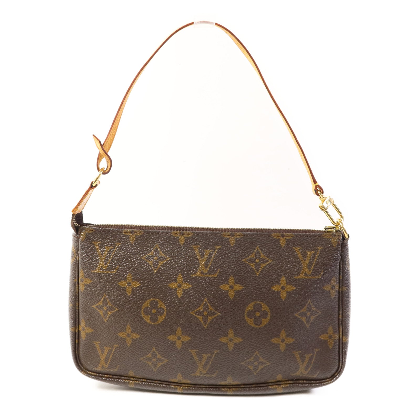 LOUIS VUITTON Monogram Pochette Accessoires金扣手挽袋棕色