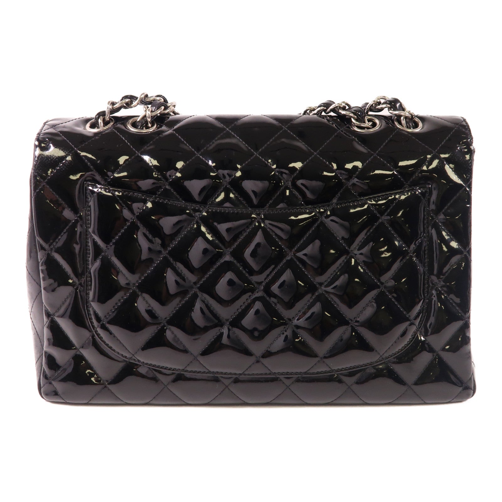 CHANEL 漆皮皮革Large Classic銀扣鏈帶肩背袋