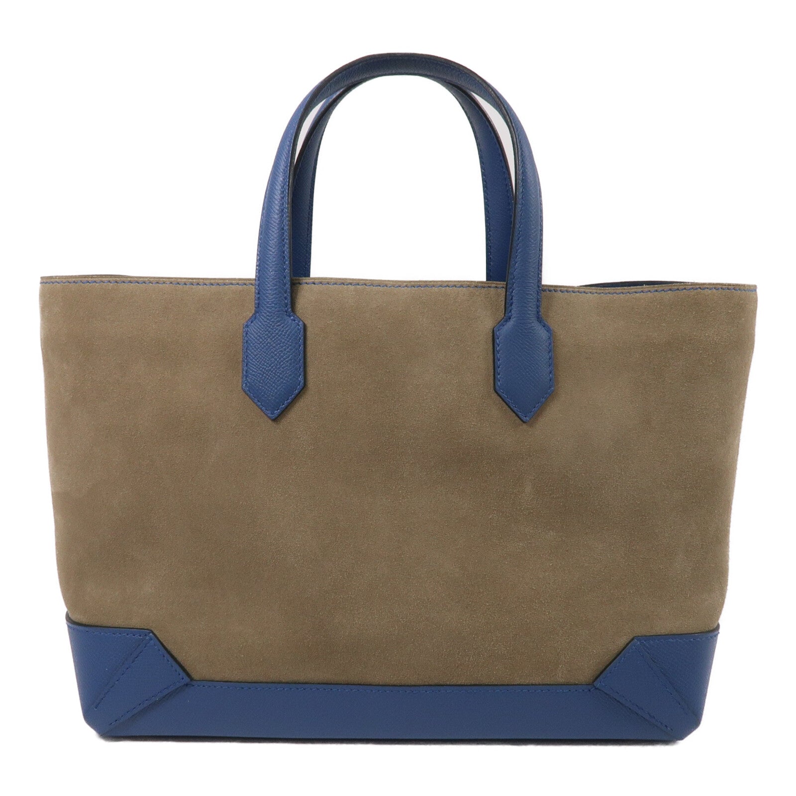 HERMES 麂皮/Epsom皮革Maxibox Cabas 30手挽袋Blue Agate/Cardamome