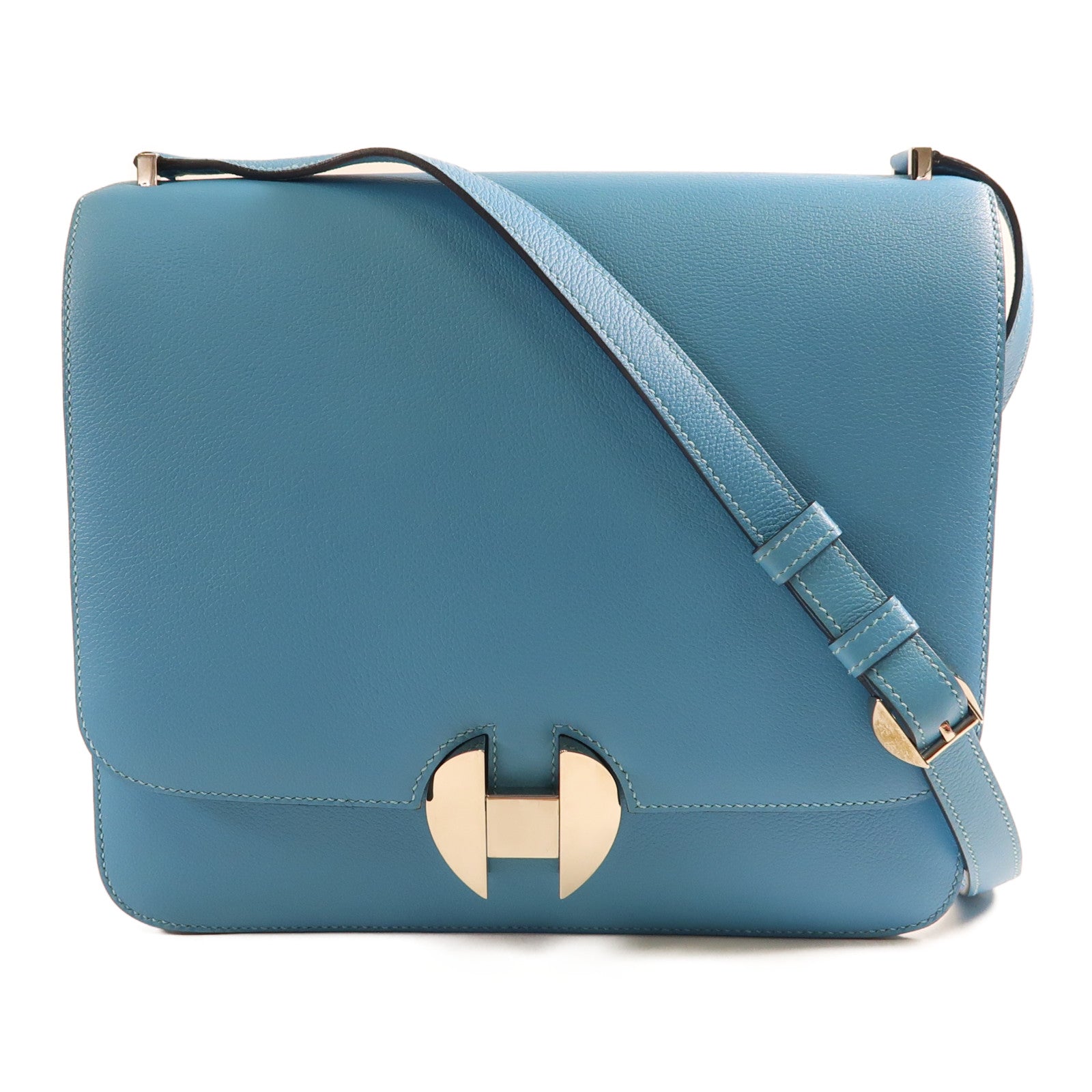 HERMES 【激減優惠】Evercolor皮革2002銀扣肩背袋Bleu Du Nord