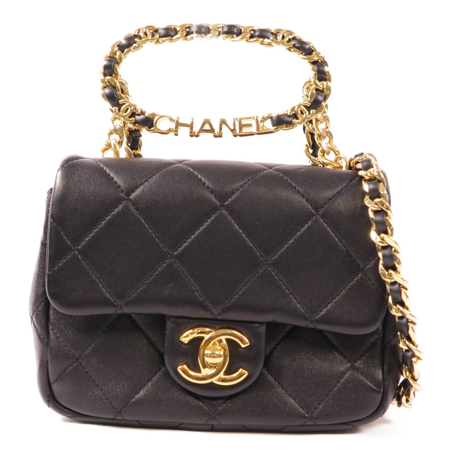 CHANEL CC GHW Chain Shoulder Bag 2 Way Shoulder Handbag Lambskin Leather Black