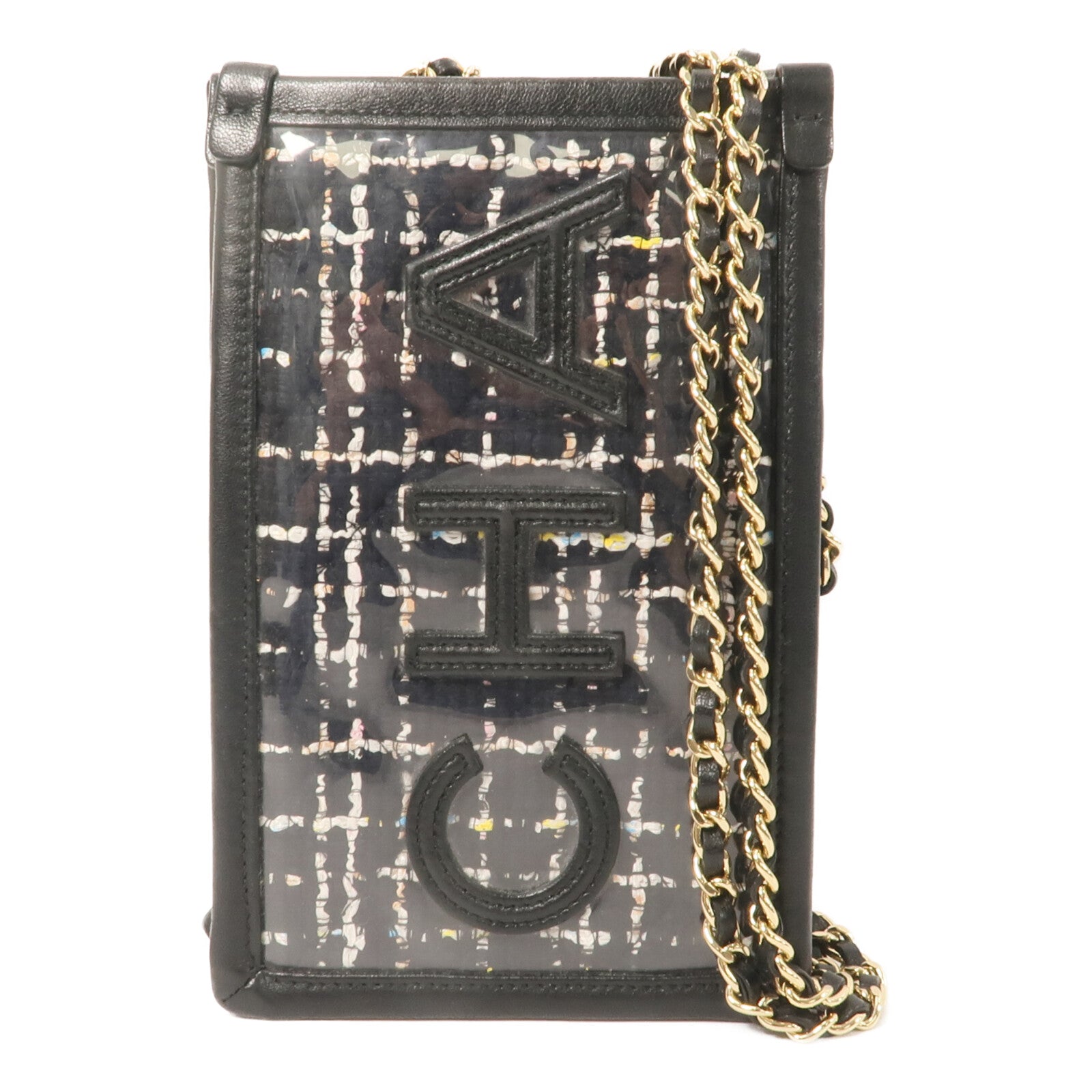 CHANEL Tweed/PVC Clutch with Chain鏈帶肩背袋