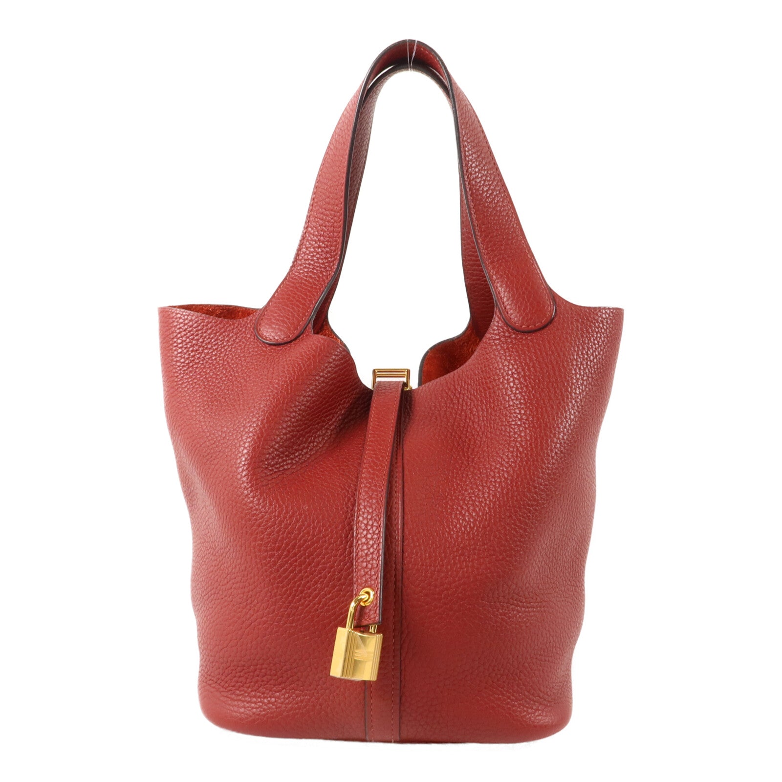 HERMES Clemence皮革Picotin MM扣手挽袋Rouge Garance