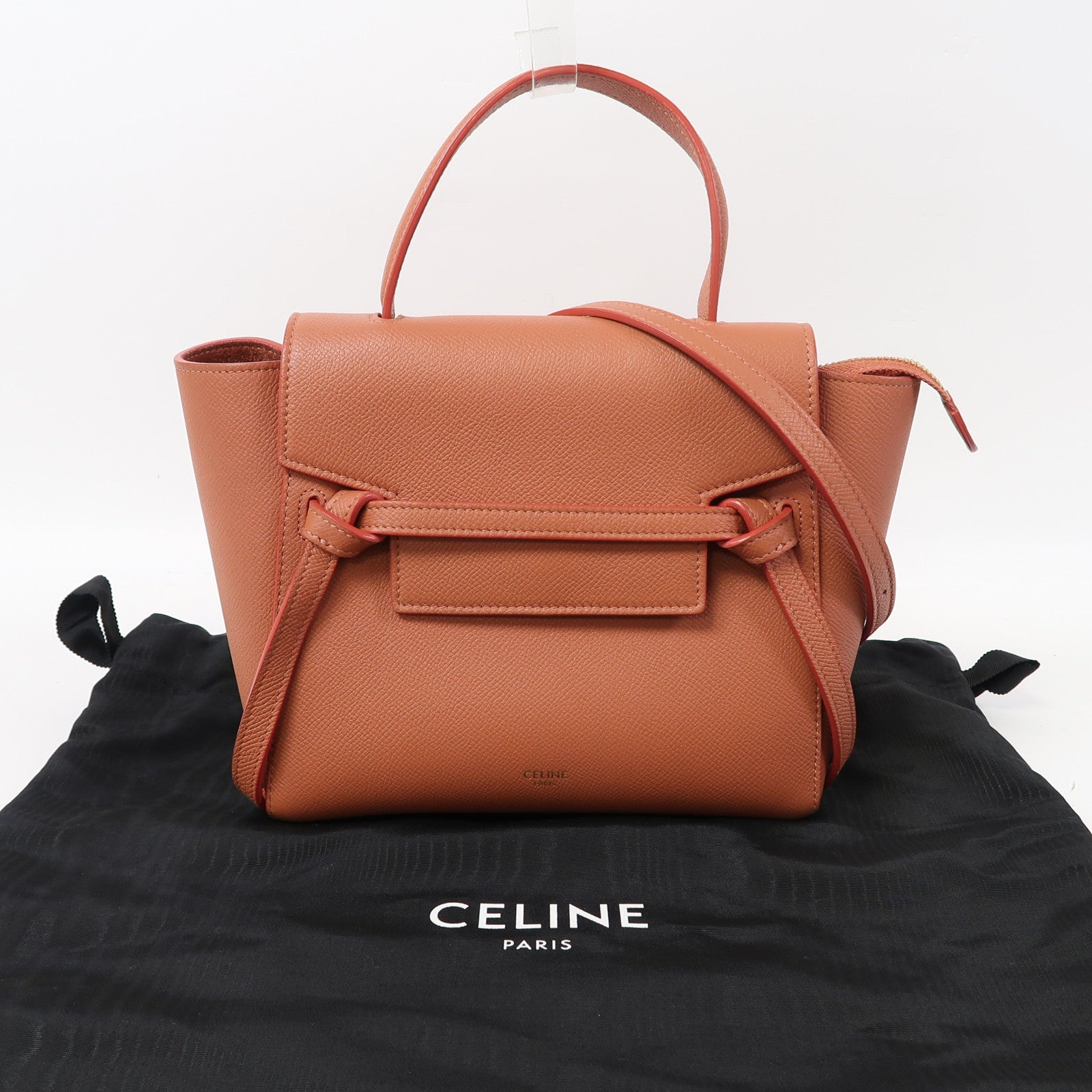 CELINE 牛皮皮革Nano Belt Bag金扣手挽肩背兩用袋粉橙色