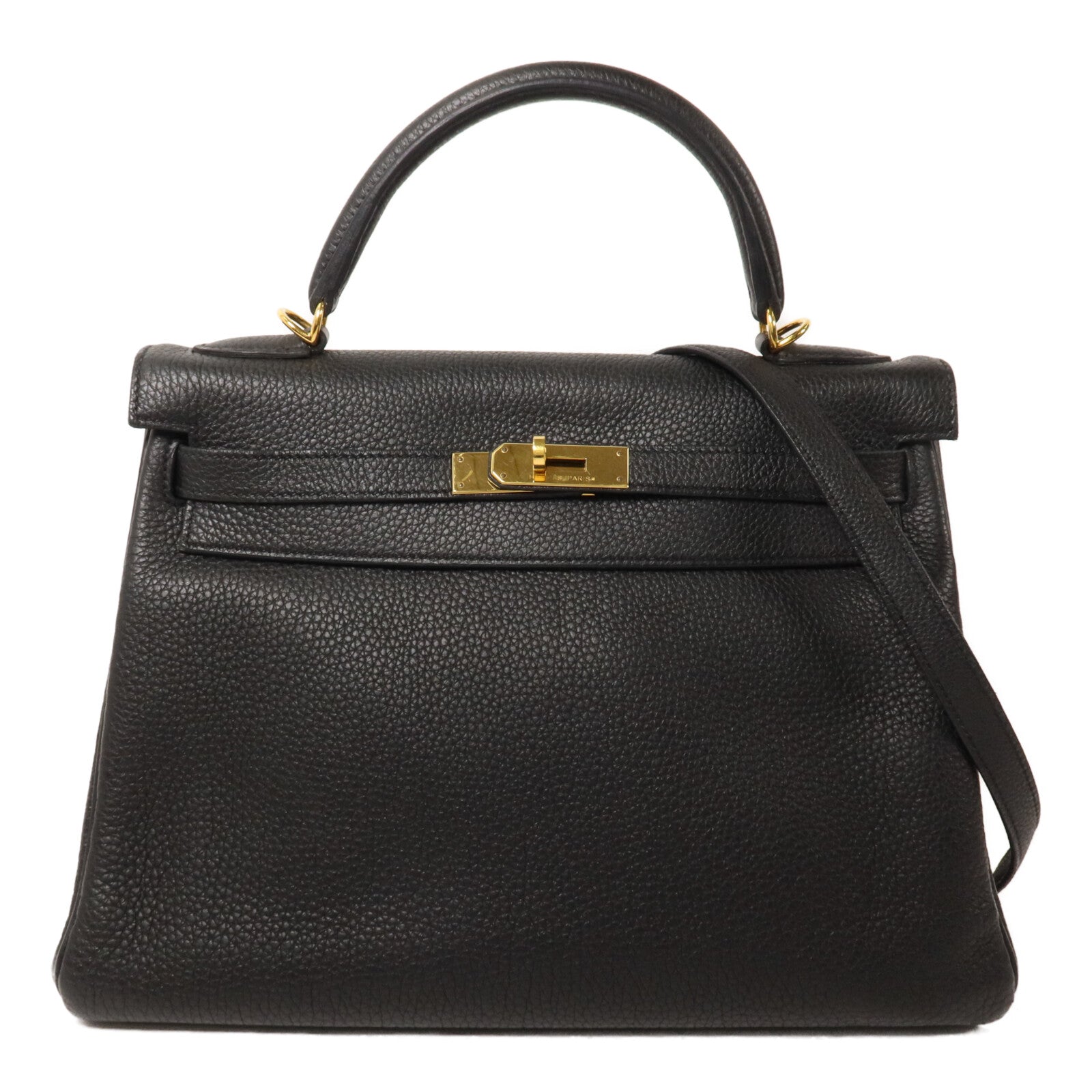 HERMES Clemence皮革Kelly 32手挽肩背兩用袋Noir