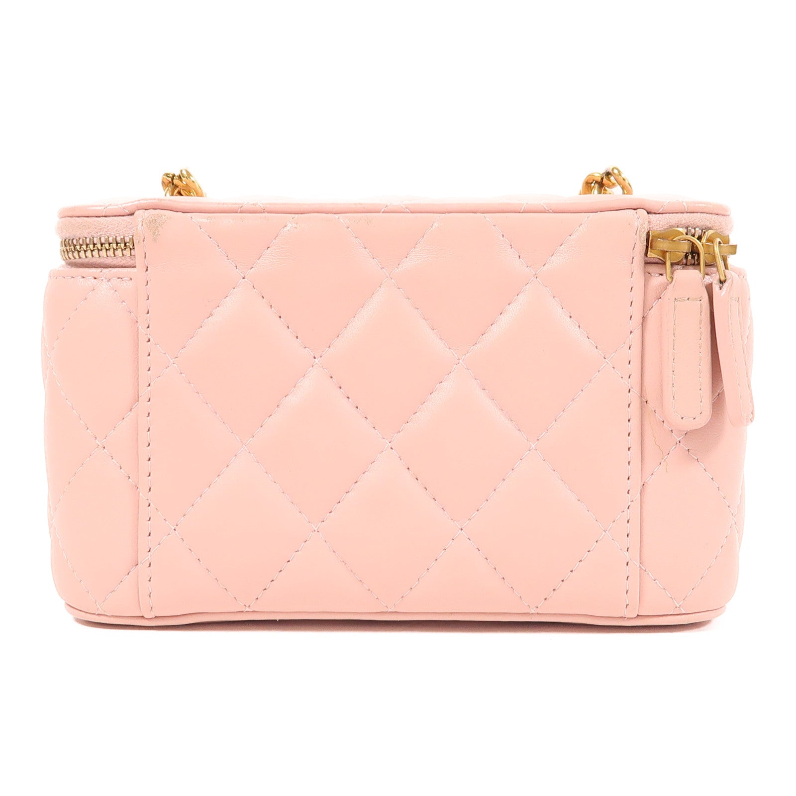 CHANEL CC GHW Vanity Case Chain Shoulder Bag Lambskin Leather Pink
