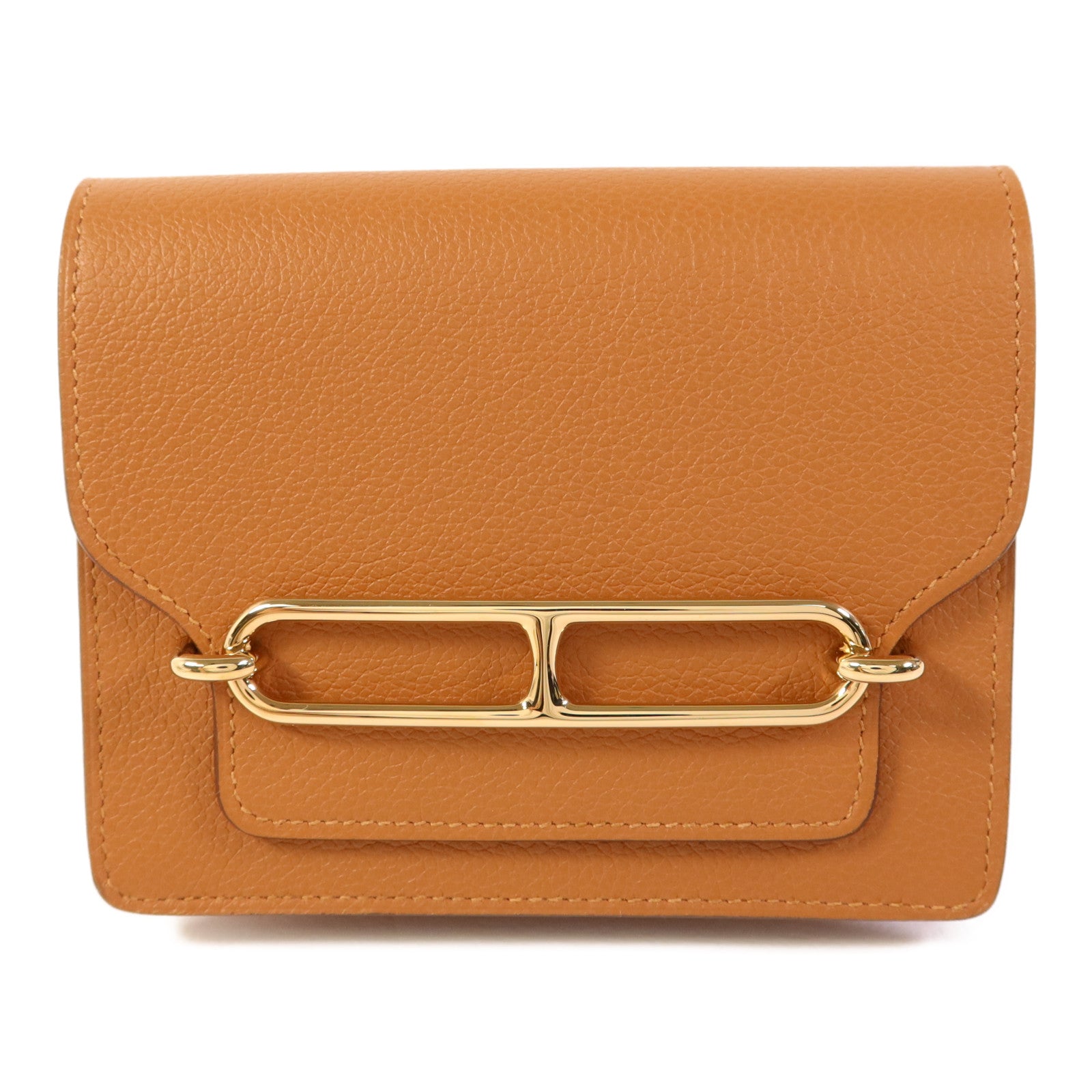 HERMES Evercolor皮革Roulis Slim金扣手拿包Gold