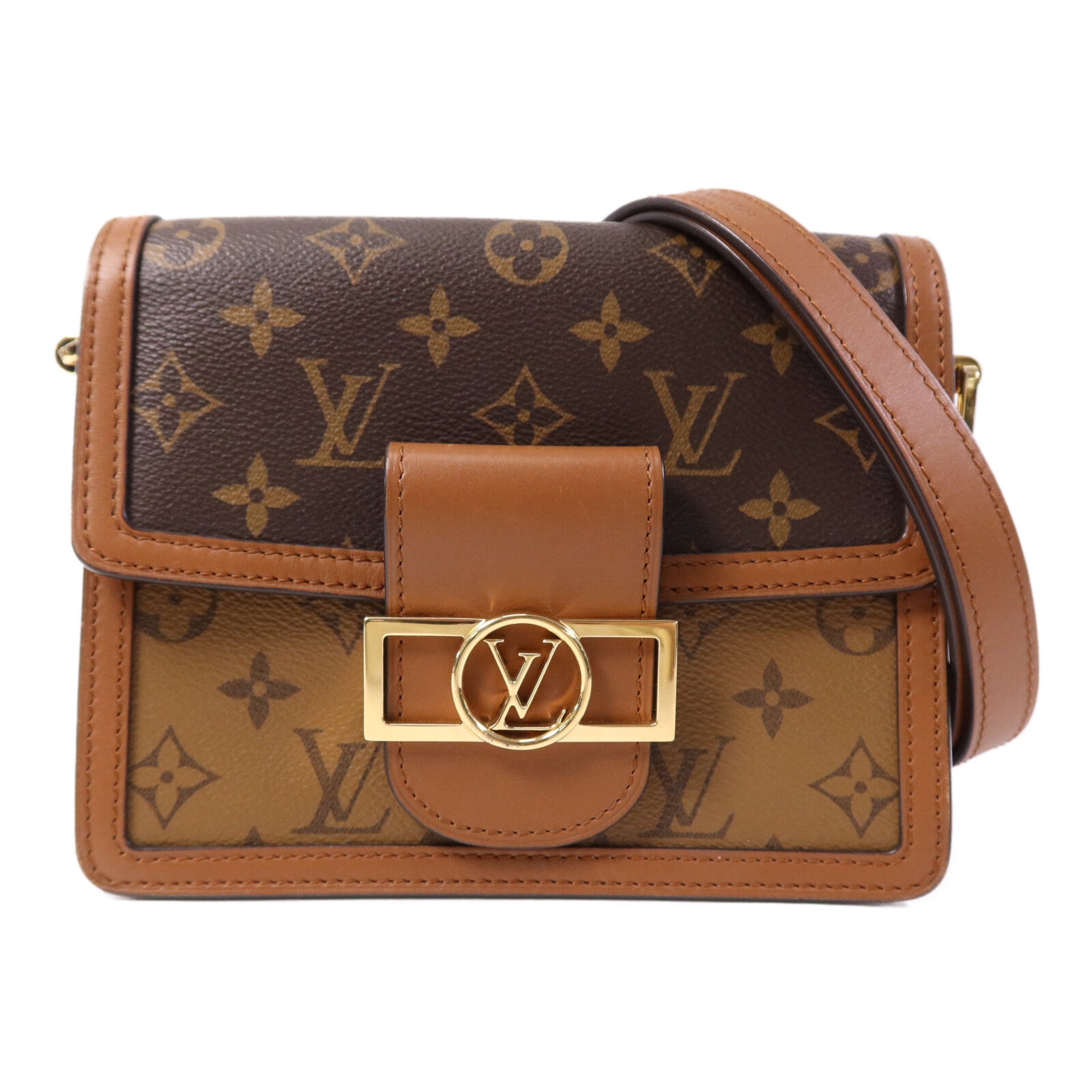 LOUIS VUITTON 【激減優惠】Monogram Reverse Mini Dauphine 金扣肩背袋