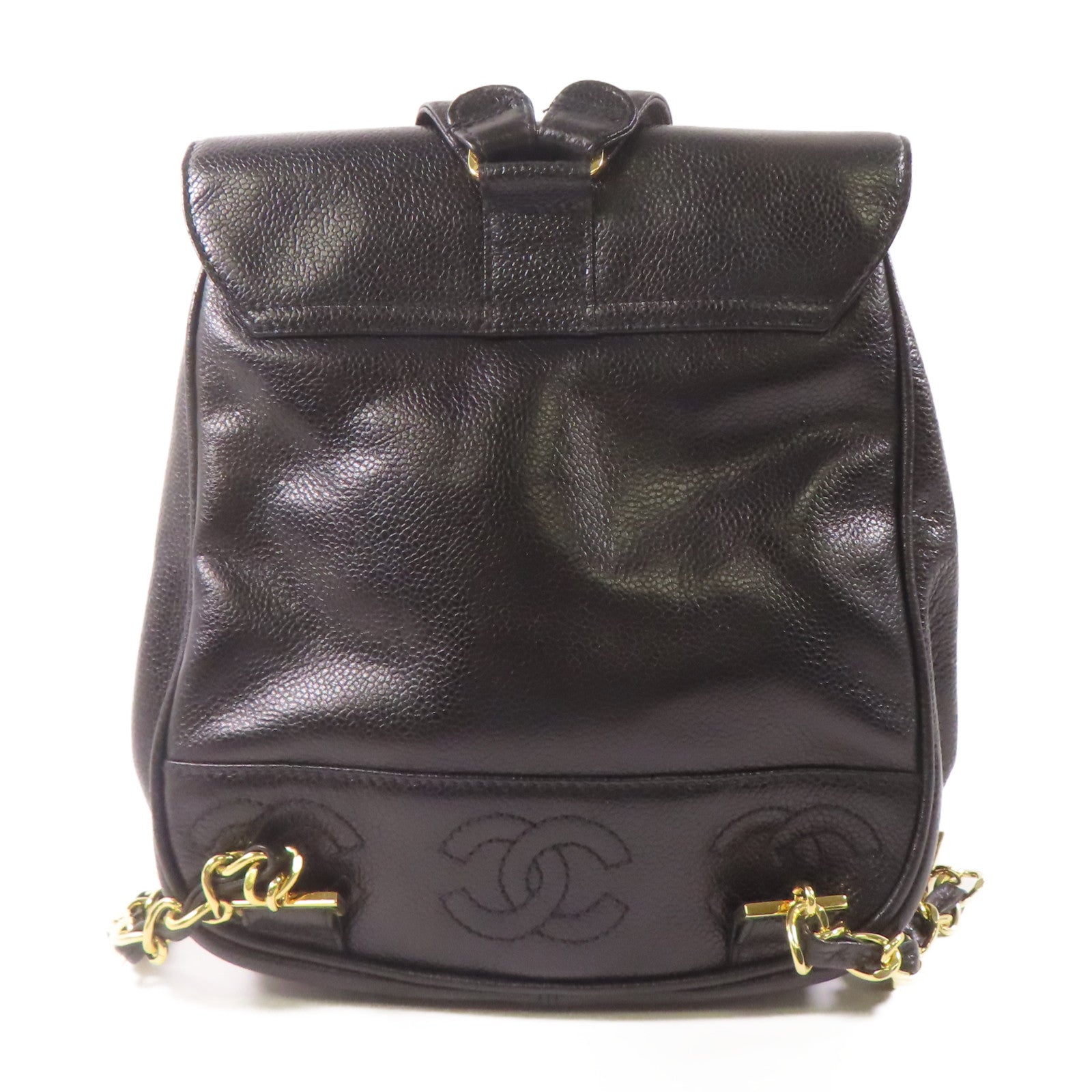 CHANEL【激減優惠】 牛皮皮革Backpack金扣鏈帶背包黑色
