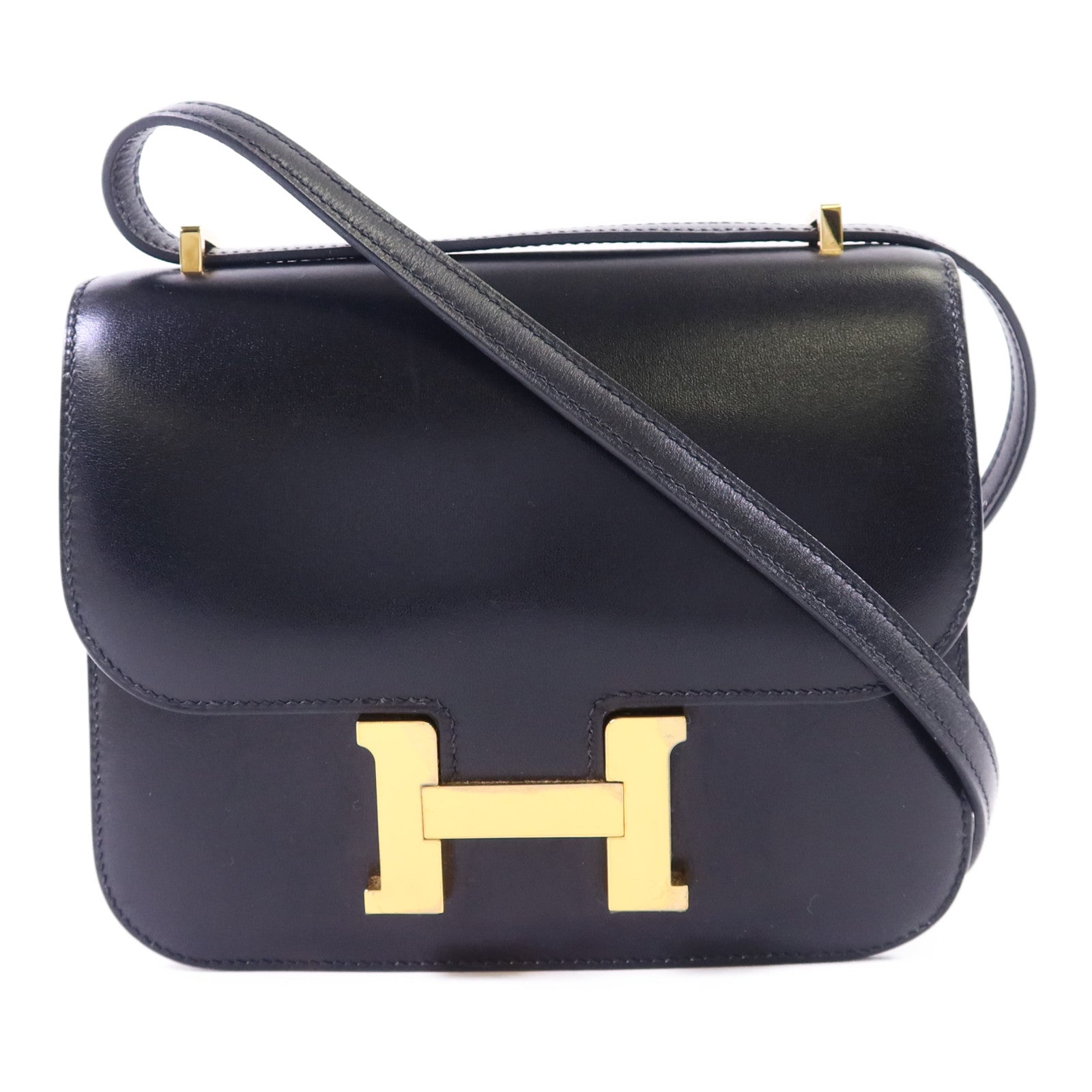 HERMES Box Calf皮革Constance Mini金扣肩背袋Noir