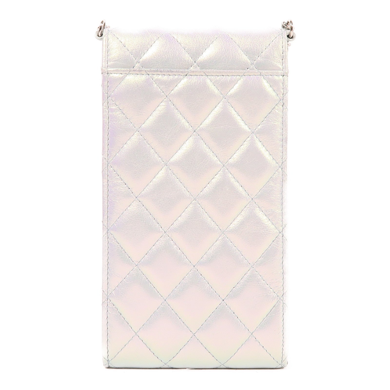 CHANEL 皮革Phone Holder銀扣鏈帶肩背袋