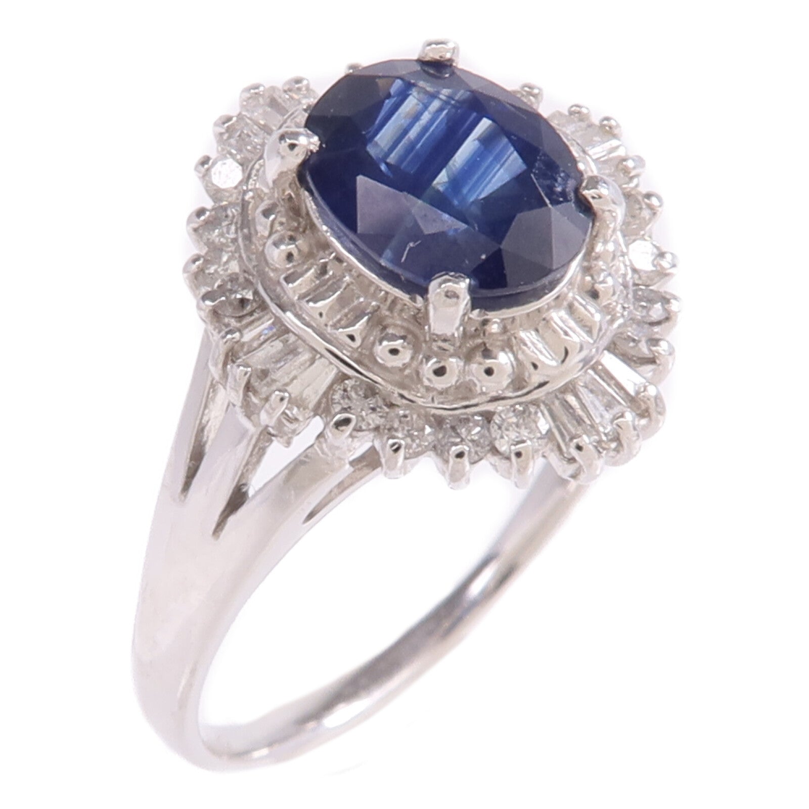 JEWELRY PT900鉑金Sapphire Diamond Ring藍寶石/鑽石戒指US#8