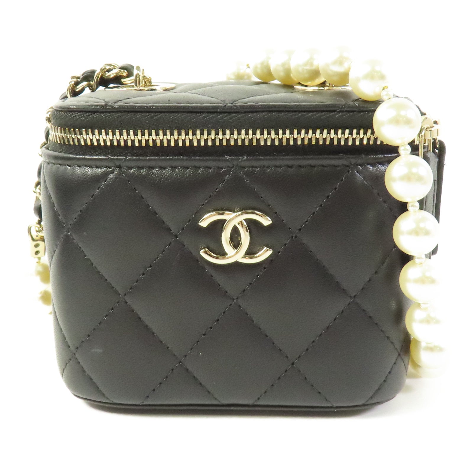 CHANEL CC GHW Mini Vanity Case Shoulder Bag Lambskin Leather Black