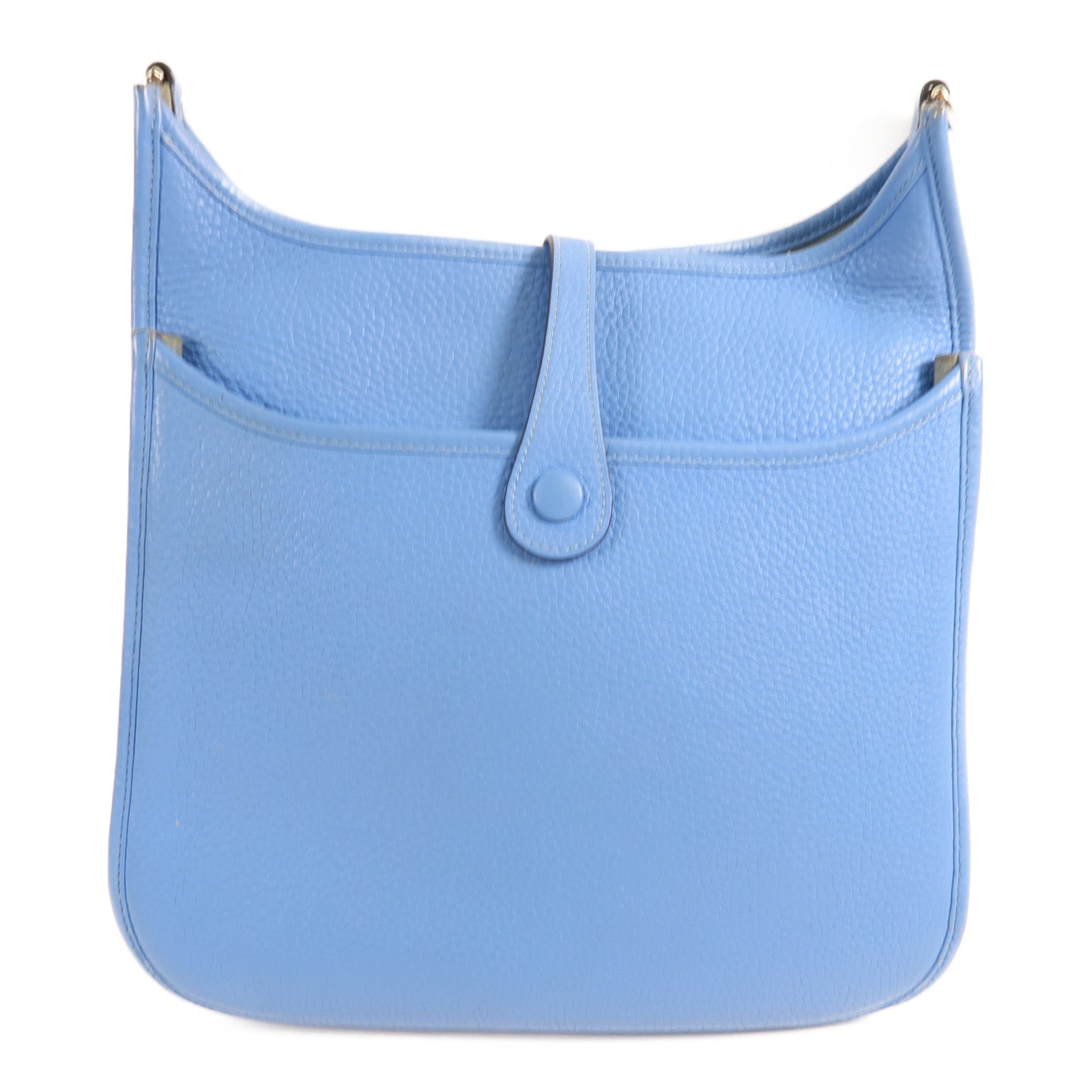 HERMES PHW Evelyne PM Shoulder Bag Taurillon Clemence Leather Bleu Paradis