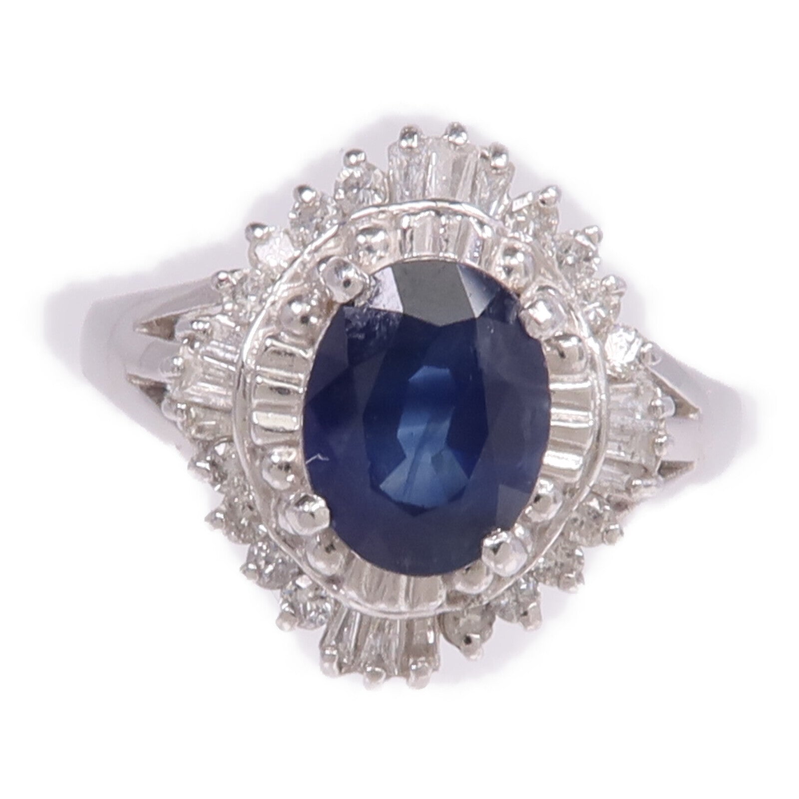 JEWELRY PT900鉑金Sapphire Diamond Ring藍寶石/鑽石戒指US#8