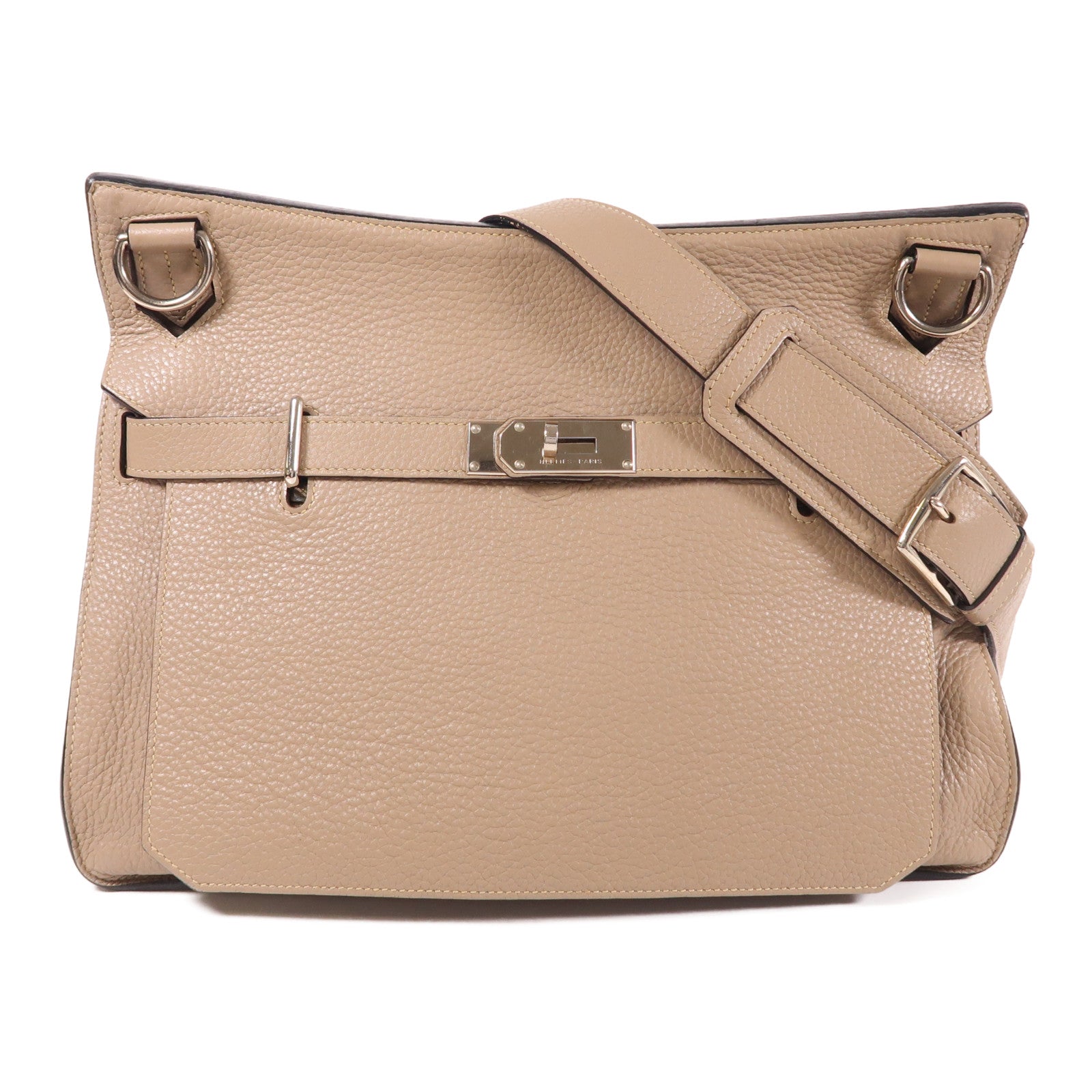 HERMES Clemence皮革Jypsiere 34銀扣肩背袋Argile