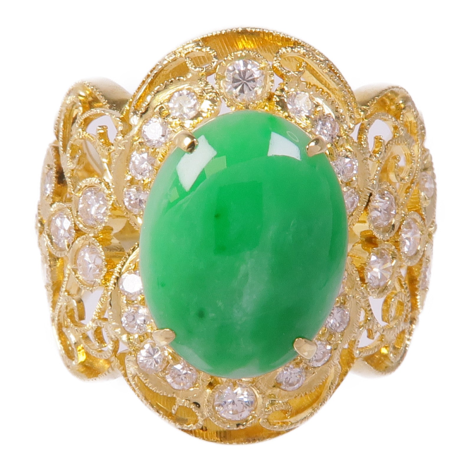 JEWELRY 18K黃金Jade Diamond Ring翡翠/鑽石戒指US#6.5
