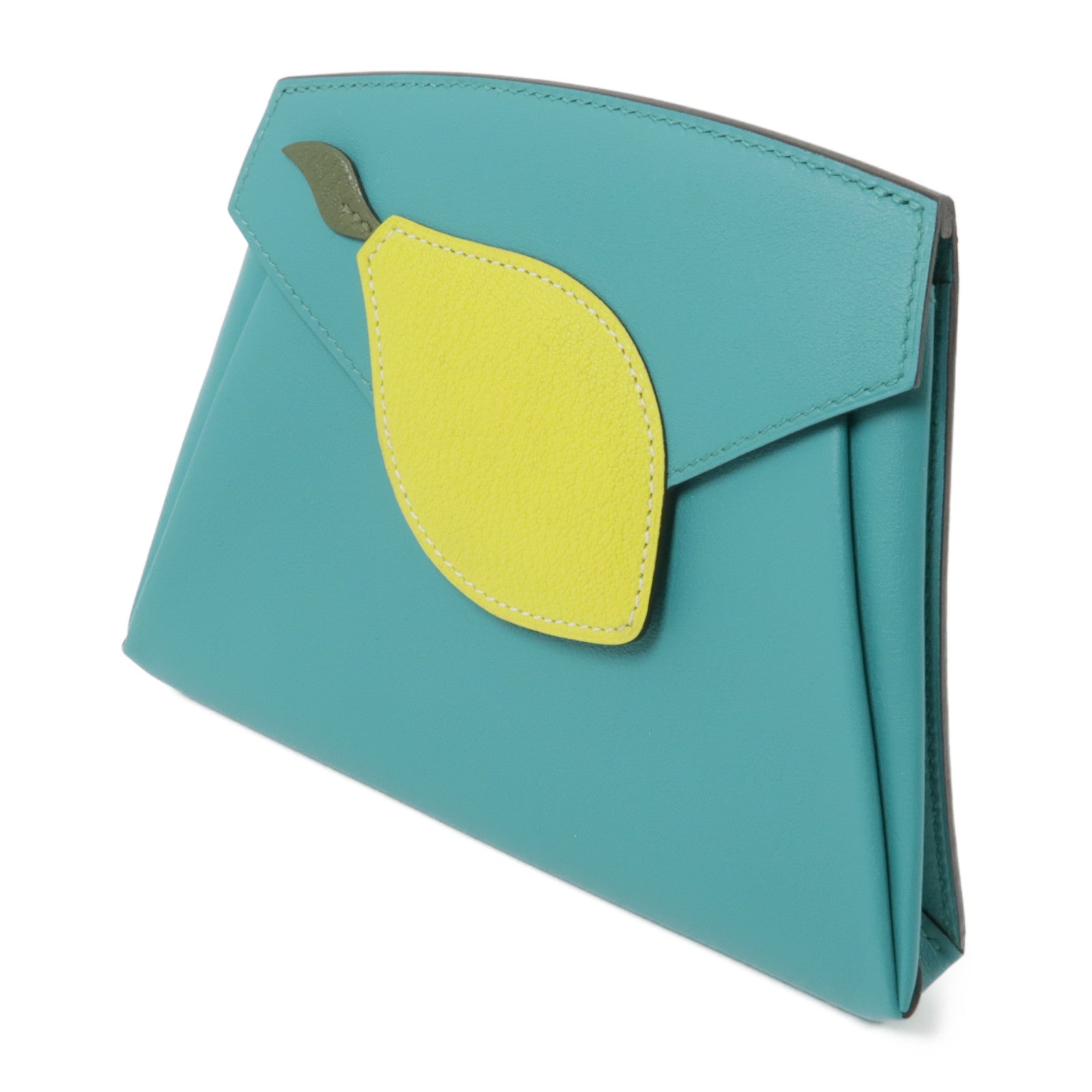 HERMES Swift皮革Tutti Frutti銀扣手拿包綠色/黃色