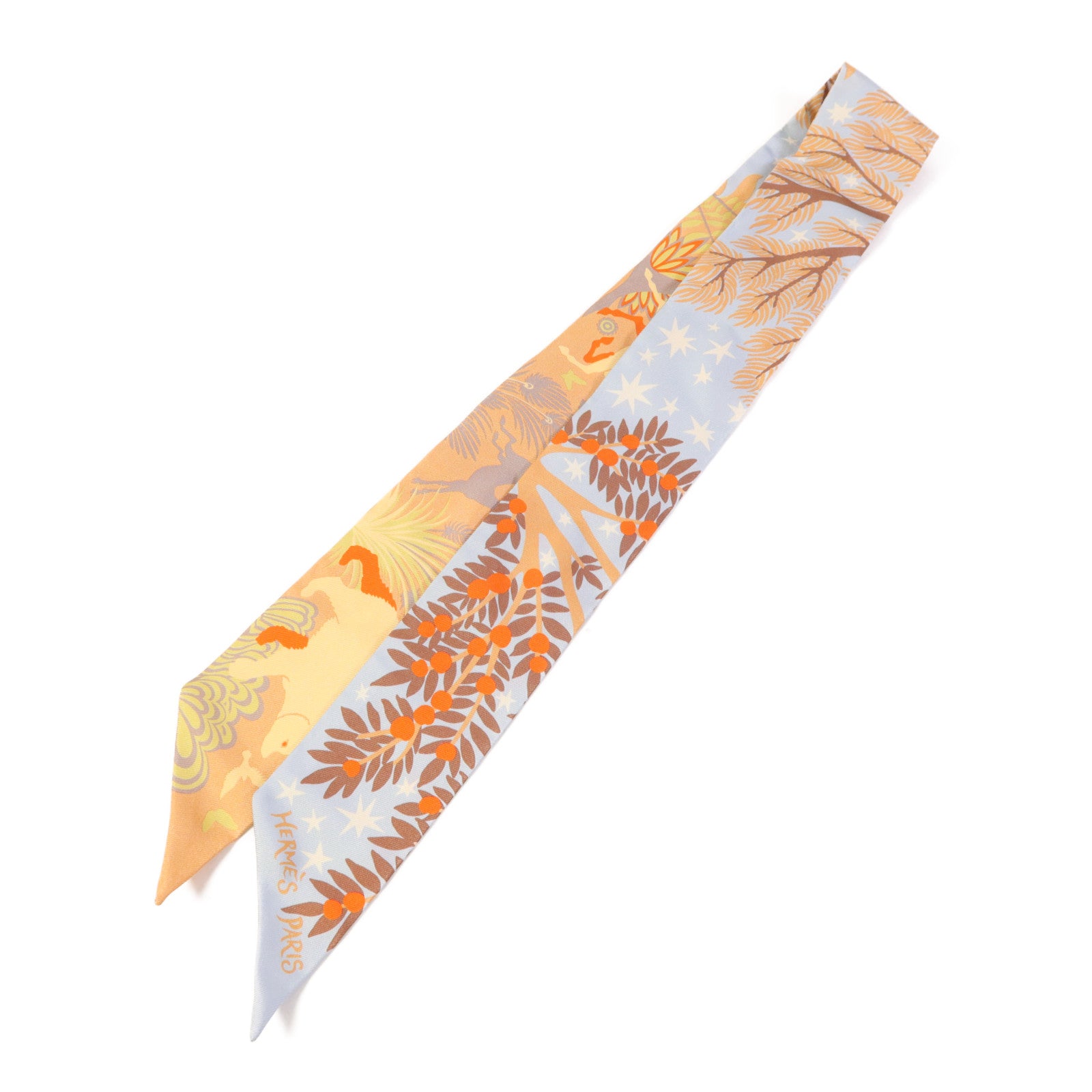 HERMES 絲質Twilly絲巾Beige/Rose