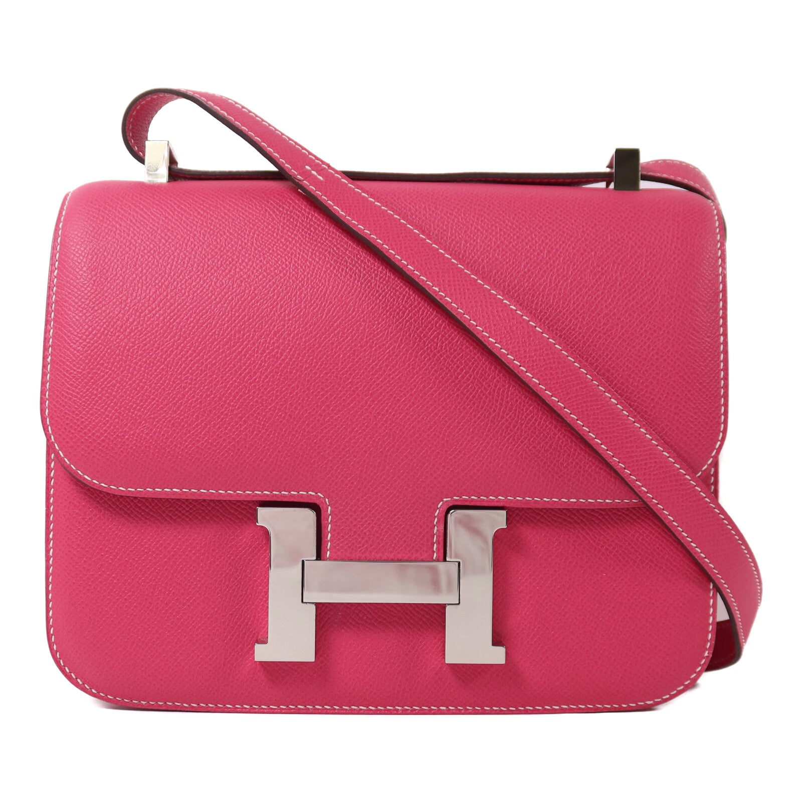 HERMES Epsom皮革Constance 24銀扣肩背袋Rose Tyrien