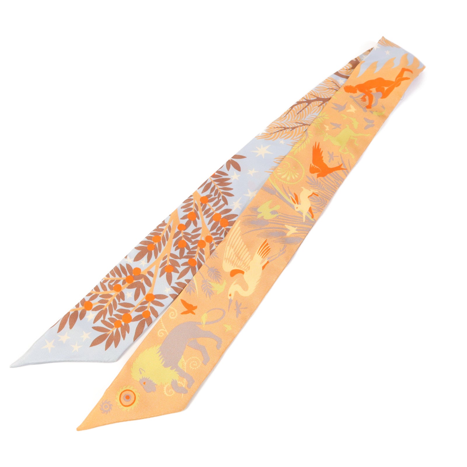 HERMES 絲質Twilly絲巾Beige/Rose