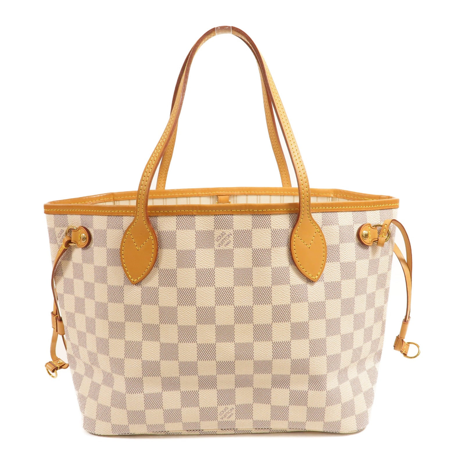 LOUIS VUITTON Damier Azur Neverfull PM金扣手挽袋