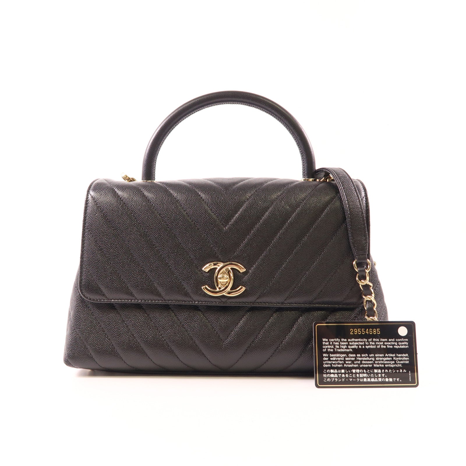 CHANEL 牛皮皮革CoCo Handle Medium金扣手挽肩背兩用袋