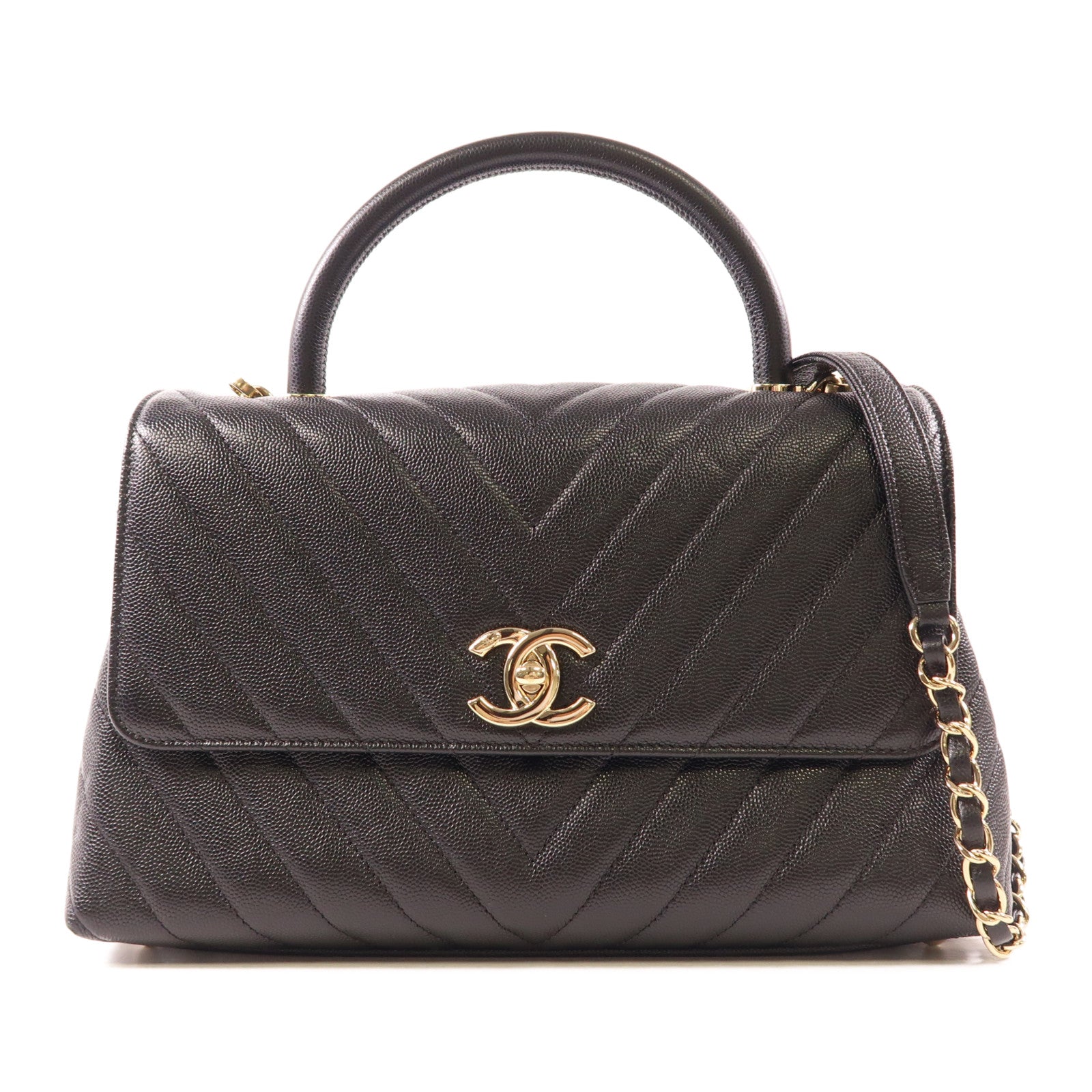 CHANEL 牛皮皮革CoCo Handle Medium金扣手挽肩背兩用袋