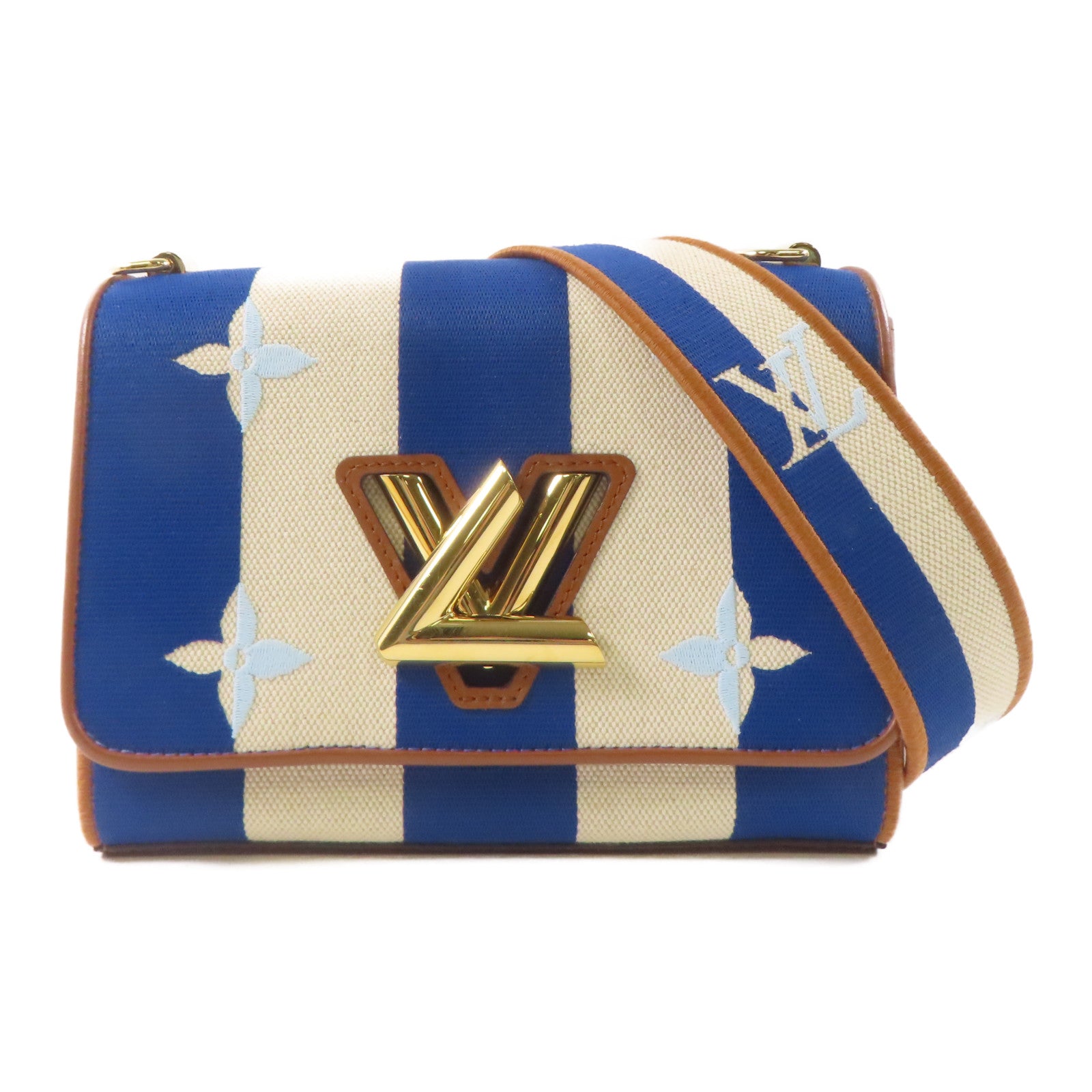 LOUIS VUITTON 帆布/皮革Twist金扣肩背袋藍色/白色/啡色