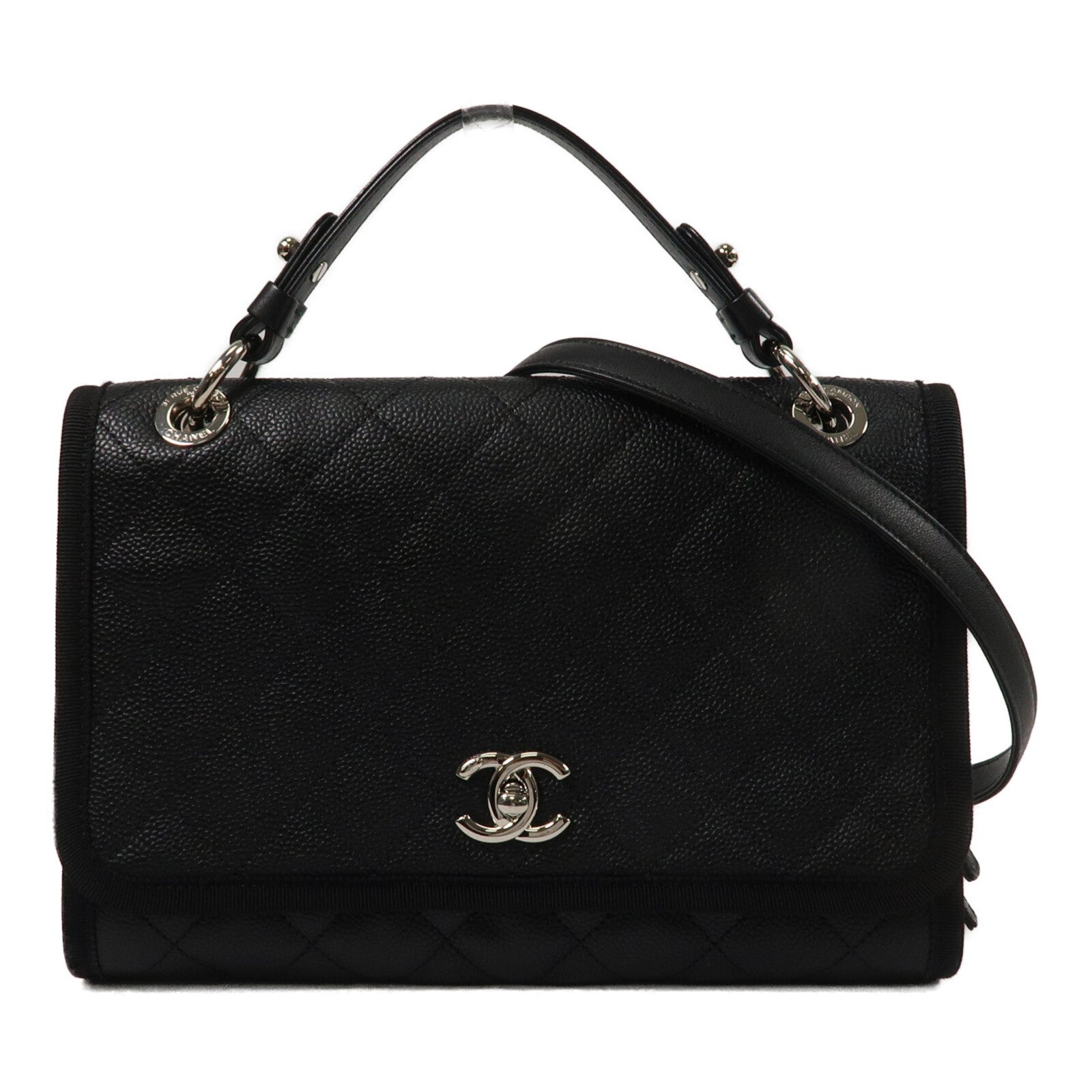 CHANEL 牛皮皮革Top Handle Flap Bag鏈帶手挽肩背兩用袋