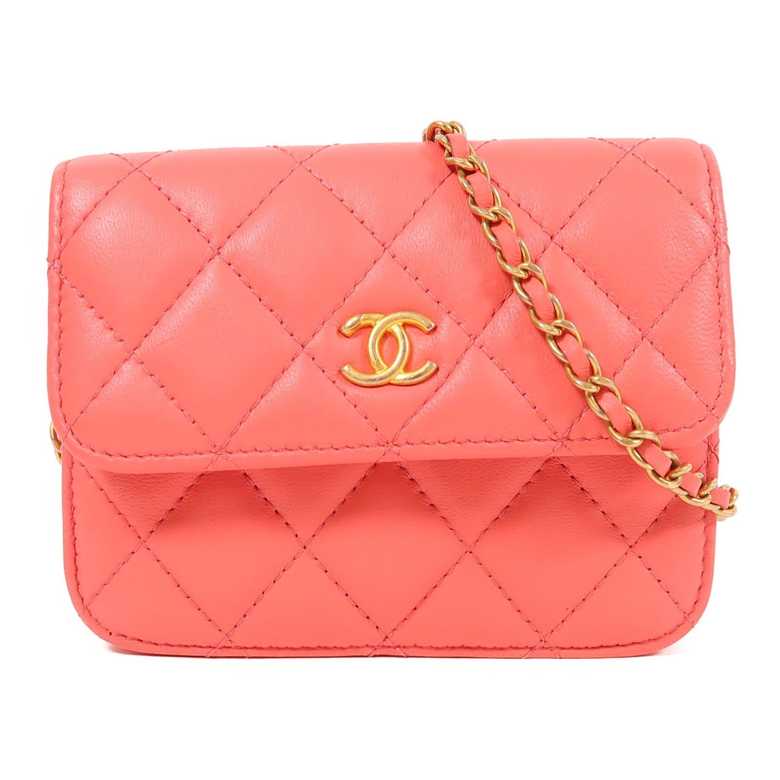 CHANEL 皮革Chain Shoulder金扣鏈帶肩背袋