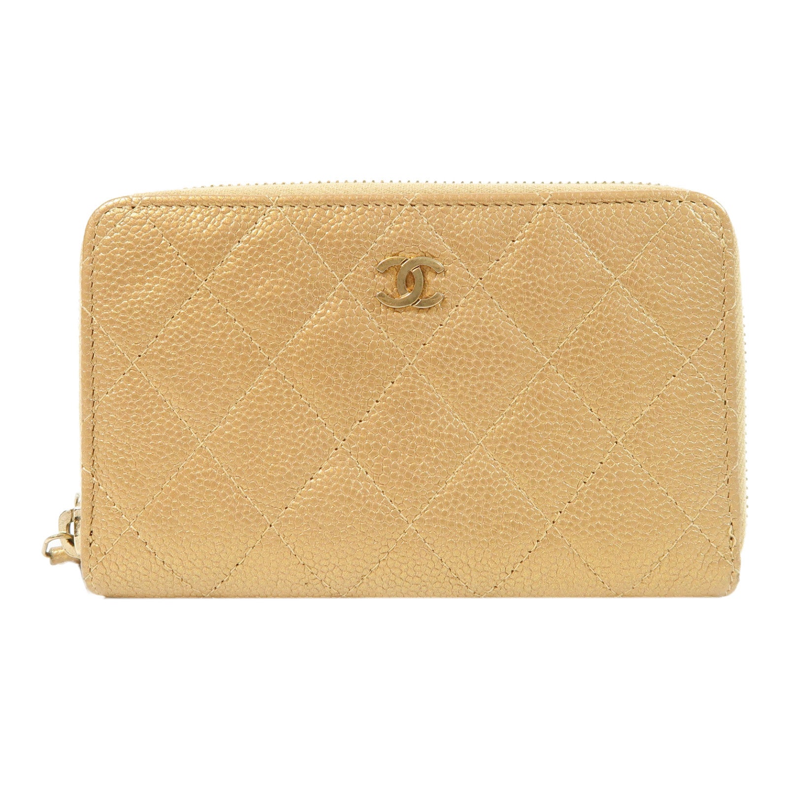 CHANEL 菱格牛皮皮革Wallet金扣錢包金色– Brand Off Hong Kong