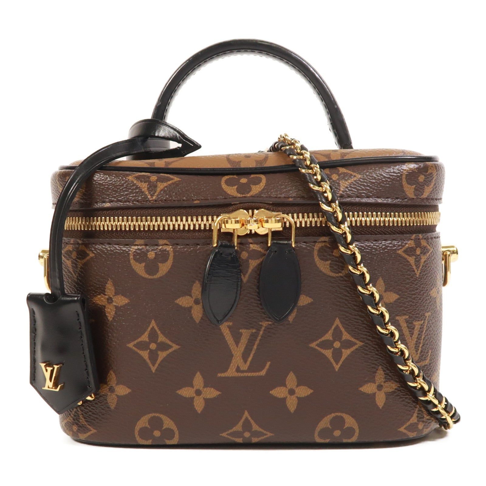 LOUIS VUITTON Monogram Reverse Vanity PM金扣手挽肩背兩用袋棕色
