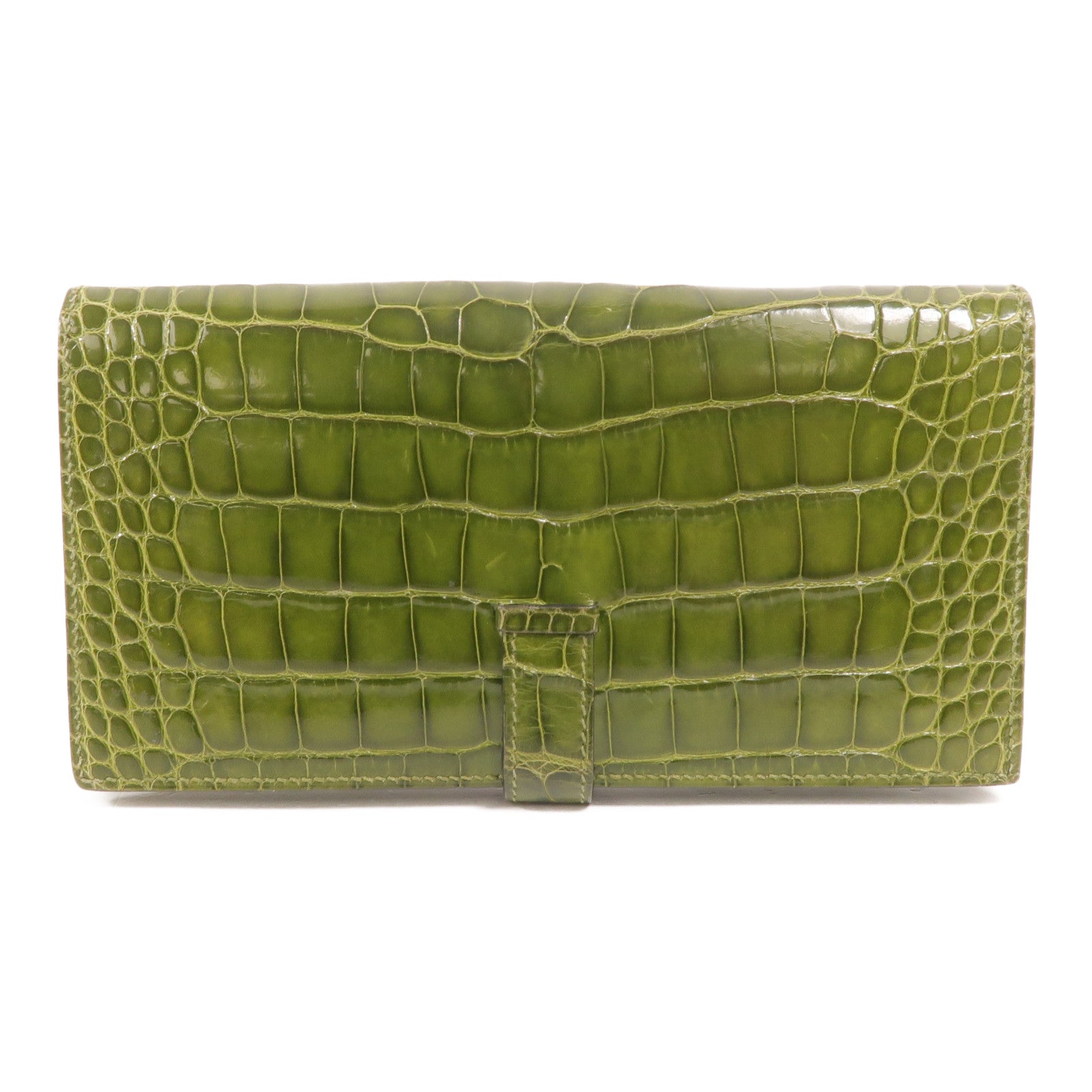 HERMES Alligator皮革Bearn Long Wallet長錢包Vert Anis