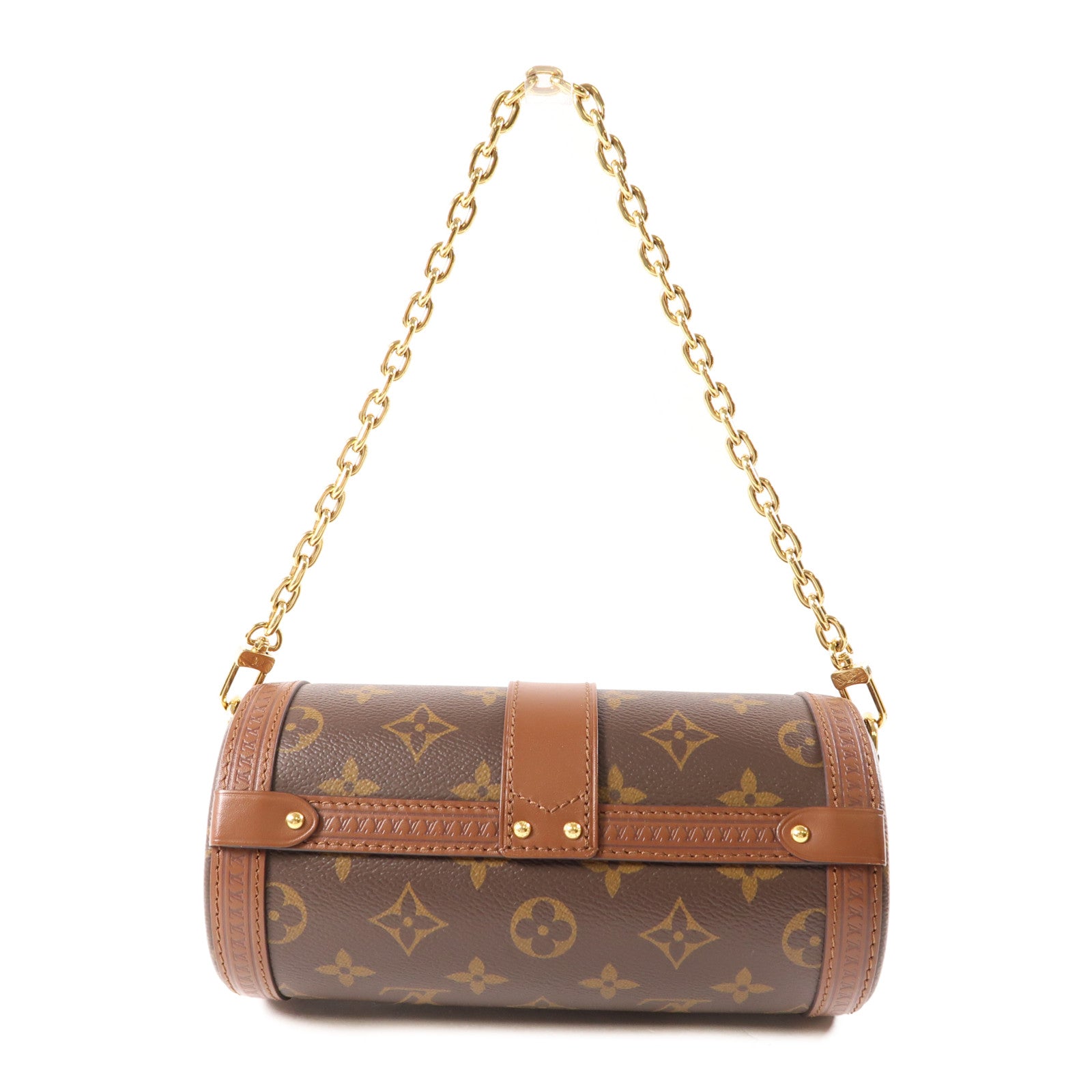 LOUIS VUITTON Monogram Papillon Trunk金扣鏈帶手挽肩背兩用袋棕色