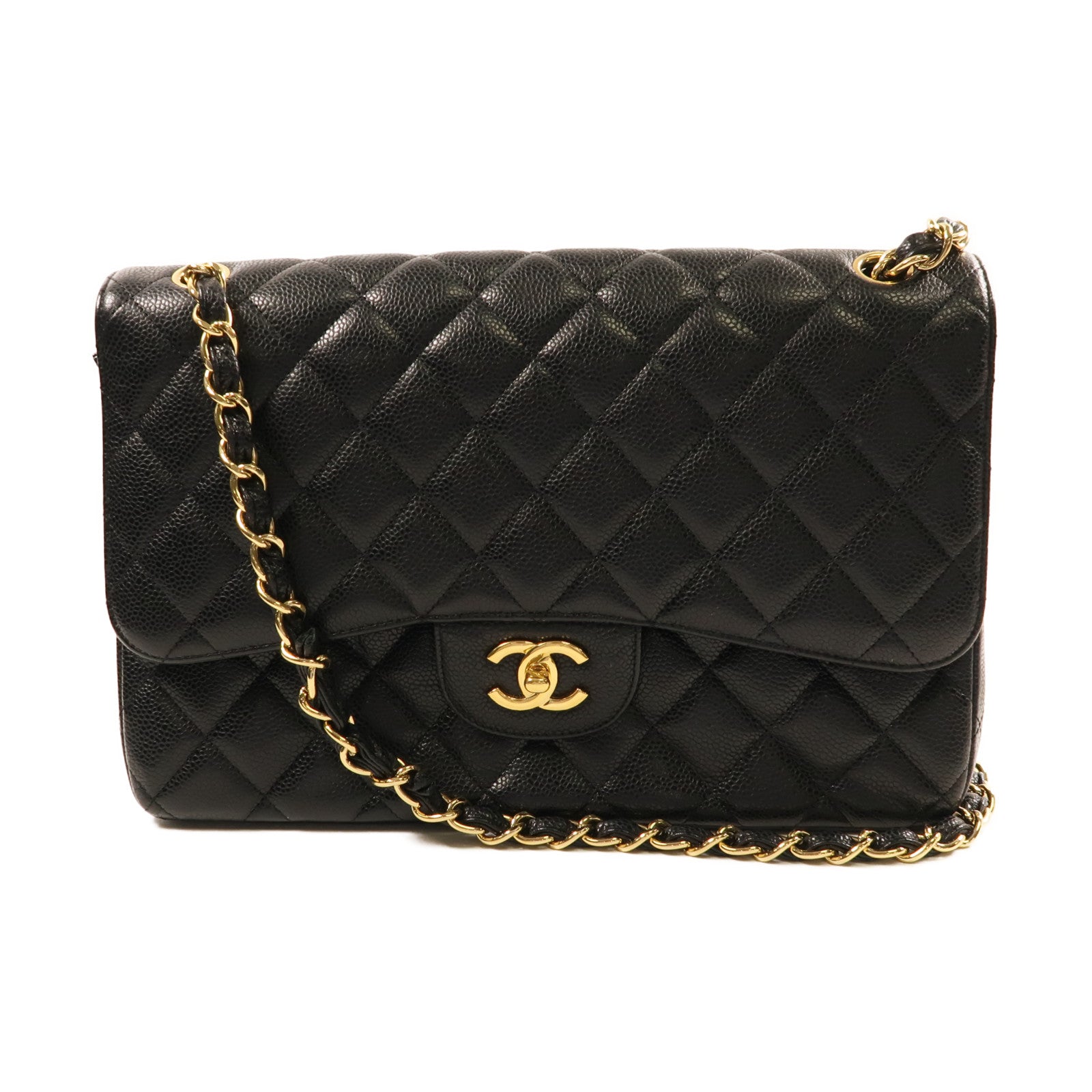 CHANEL 牛皮皮革Large Classic金扣鏈帶肩背袋黑色