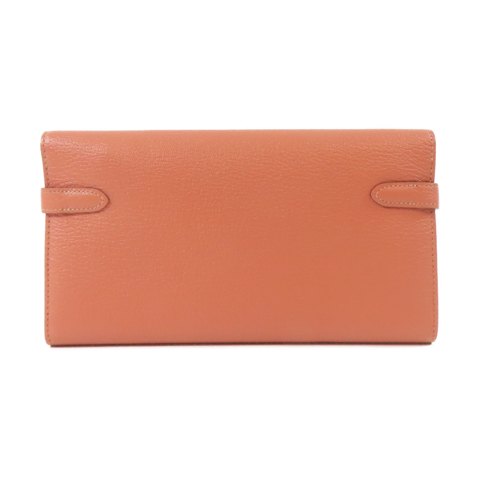 HERMES Chevre皮革Kelly Wallet銀扣長錢包Crevette龍蝦粉