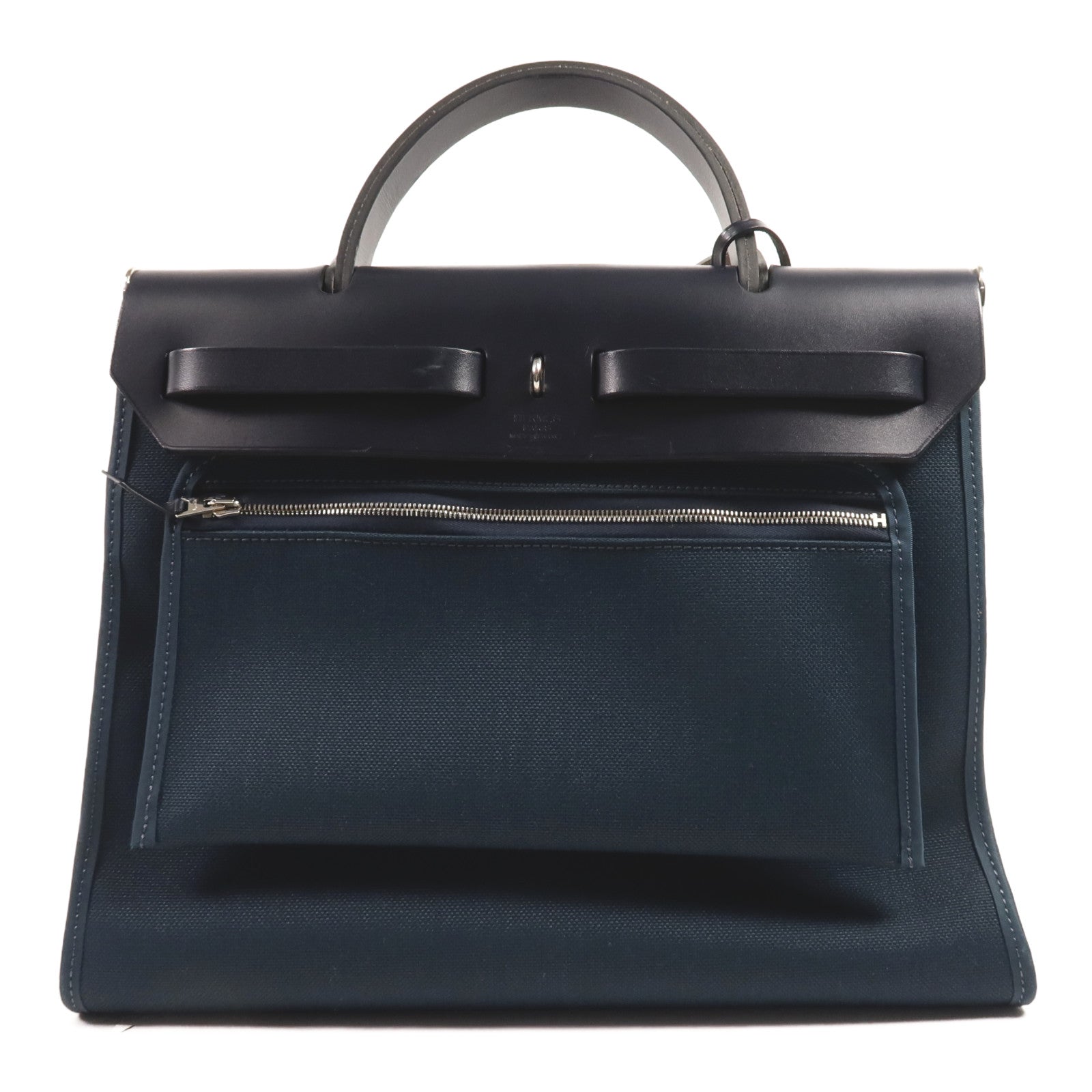 HERMES 帆布Herbag PM銀扣手挽肩背兩用袋Bleu Ocean