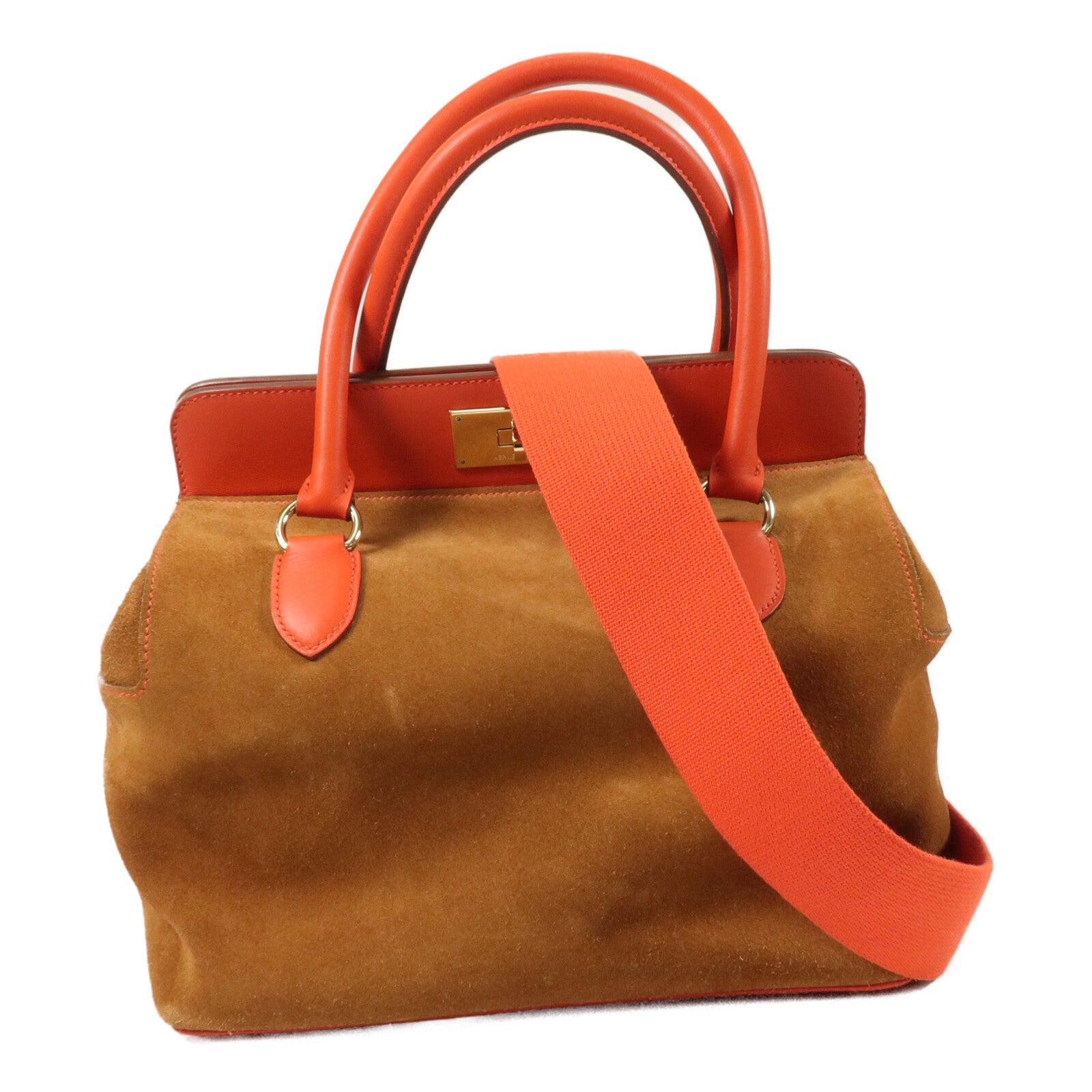 HERMES Veau Doblis/Swift皮革Tool Box 26手挽肩背兩用袋Capucine/Chamois