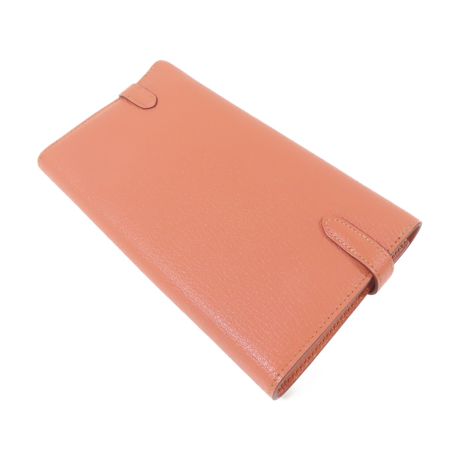 HERMES Chevre皮革Kelly Wallet銀扣長錢包Crevette龍蝦粉