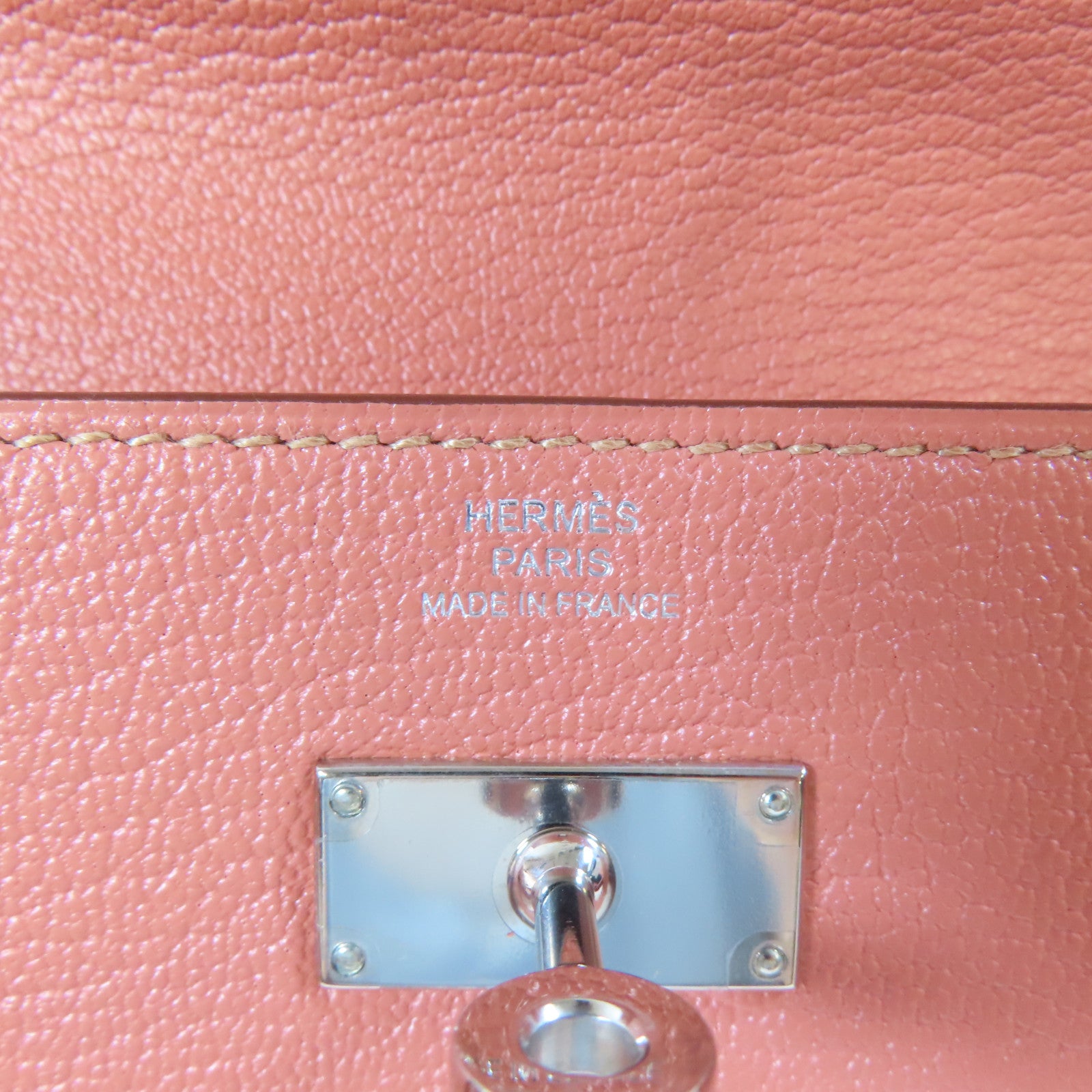 HERMES Chevre皮革Kelly Wallet銀扣長錢包Crevette龍蝦粉